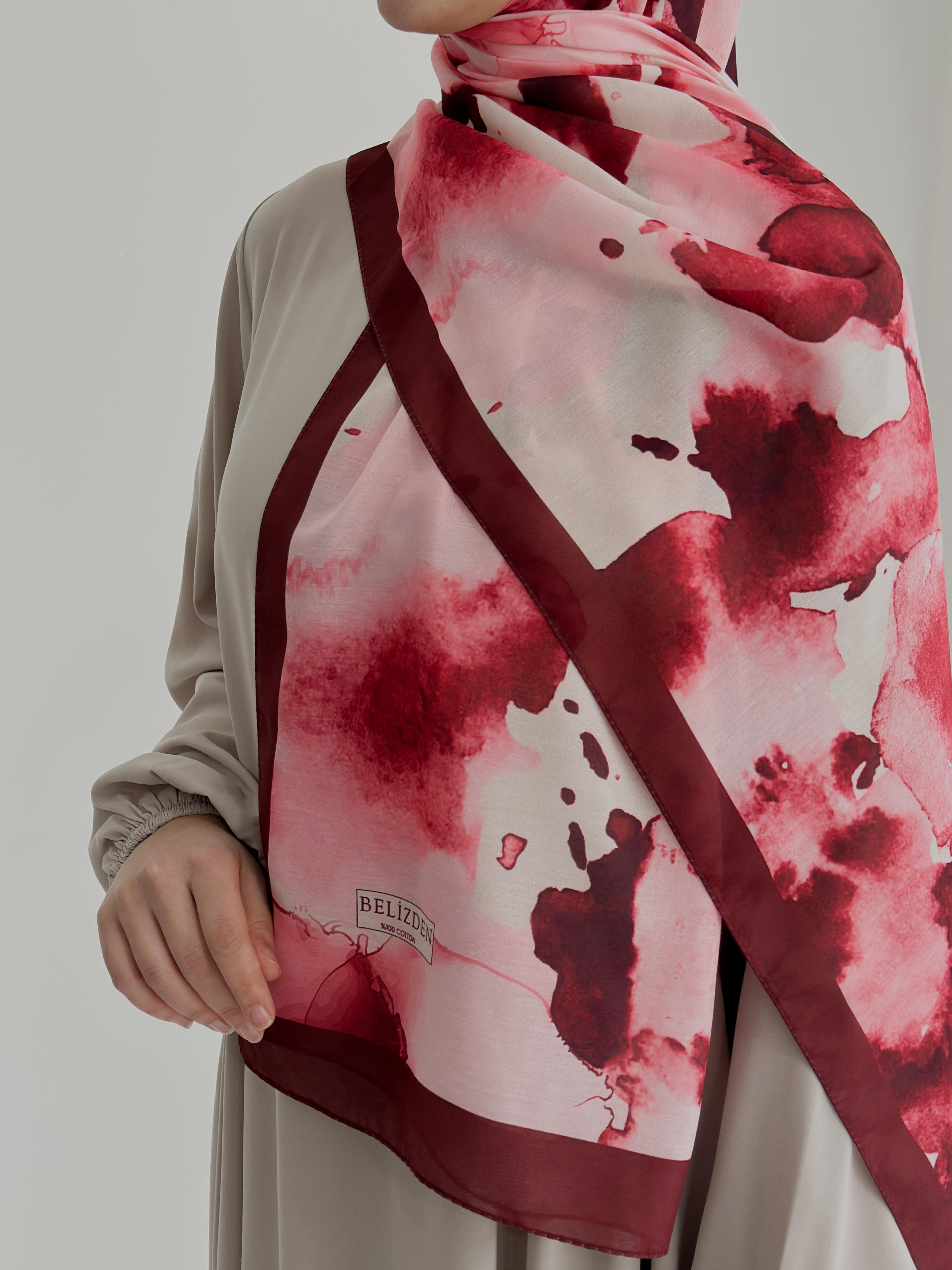 Ebruli Desen Organik Şal Bordo ÖN SİPARİŞ ÜRÜNÜMÜZDÜR