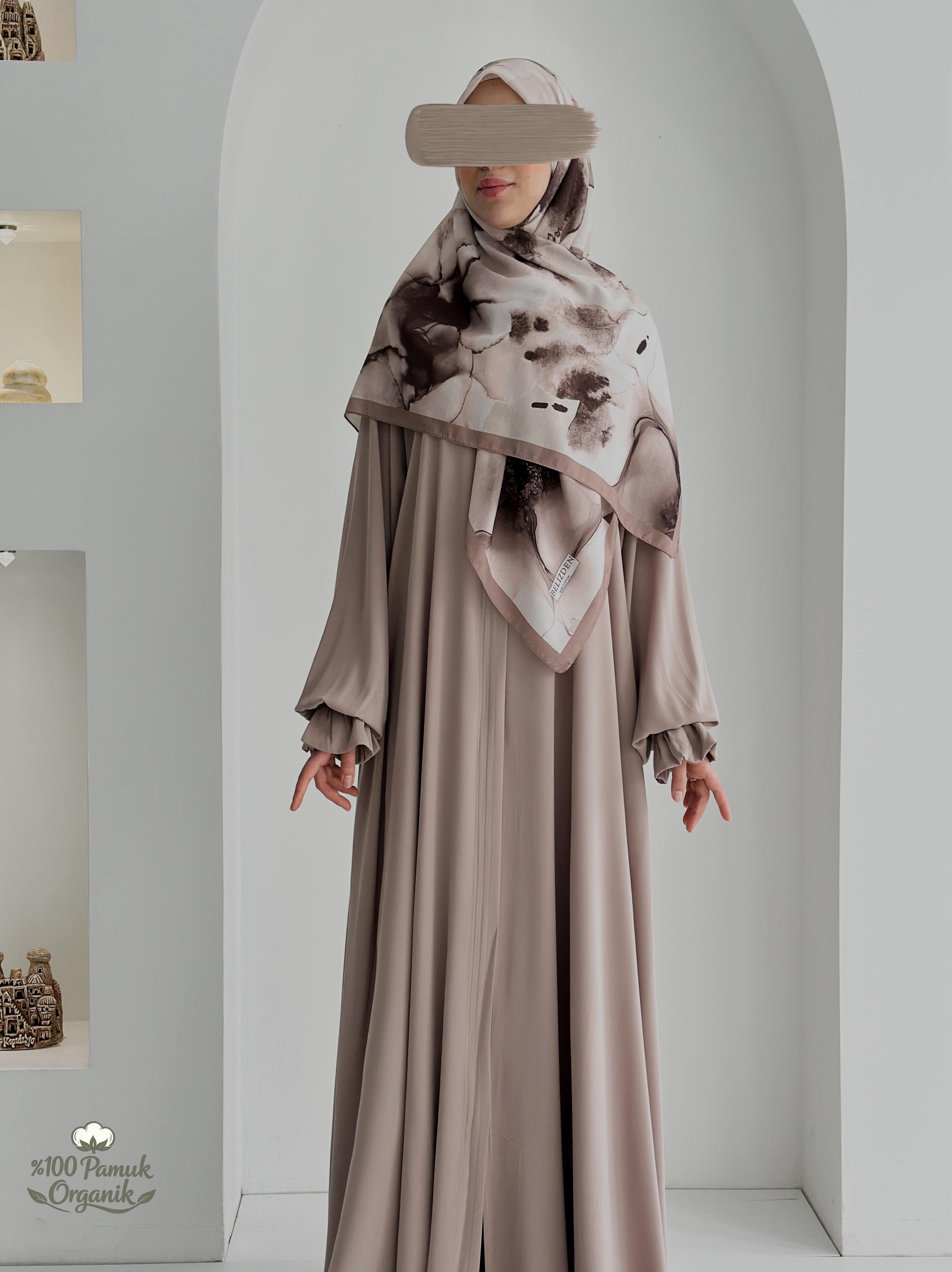 Ebruli Desenli Organik Eşarp Vizon ÖN SİPARİŞ ÜRÜNÜMÜZDÜR