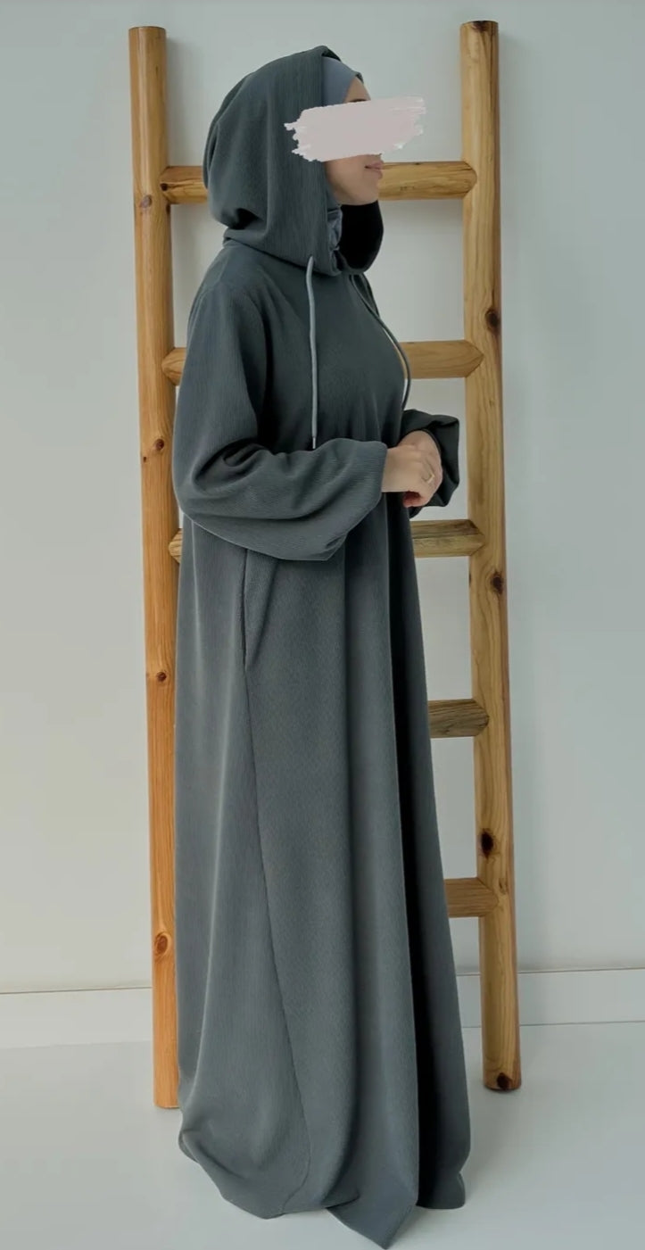 Fitilli Kapşonlu Gri