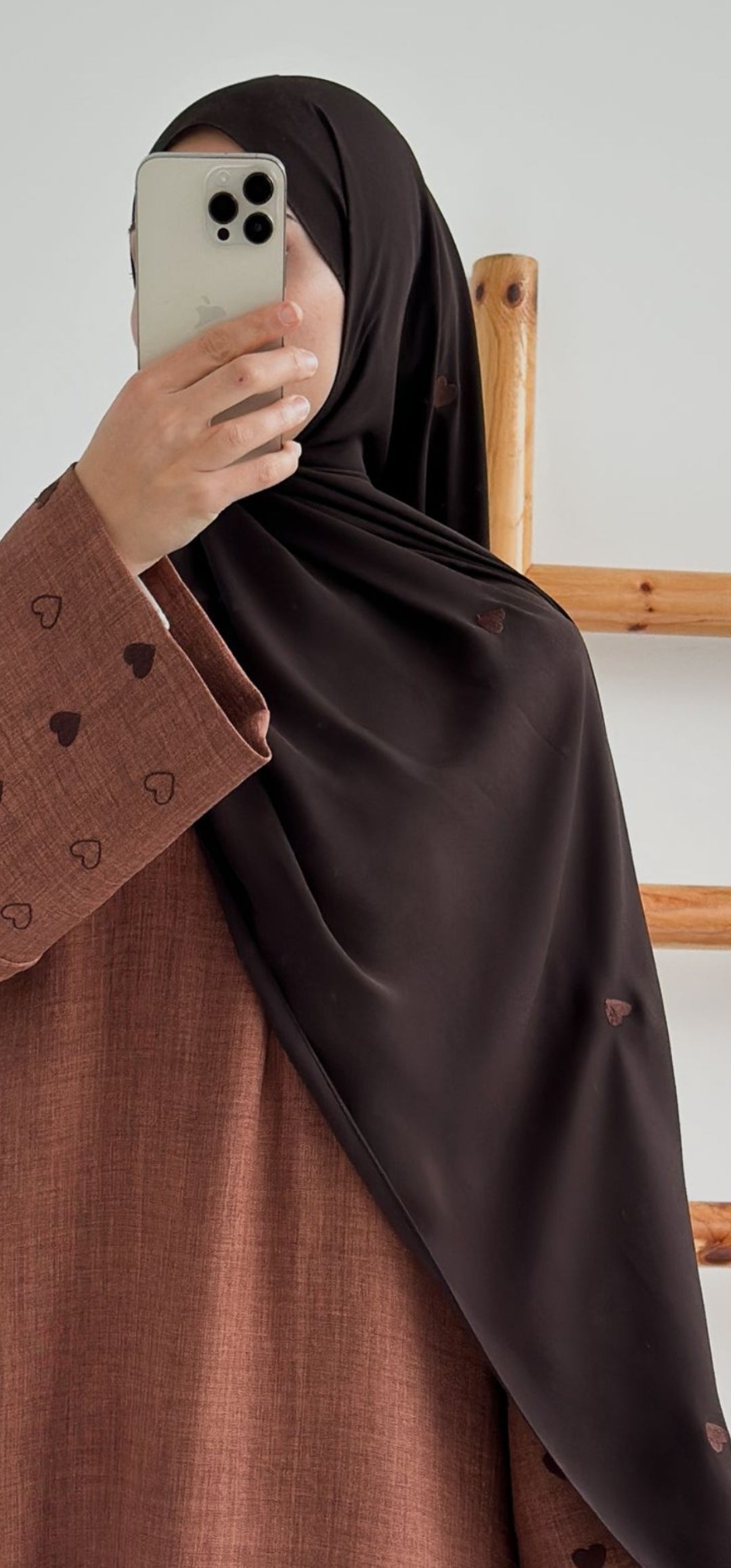 Kalp Nakışlı Şal (Kahverengi-Kahverengi)