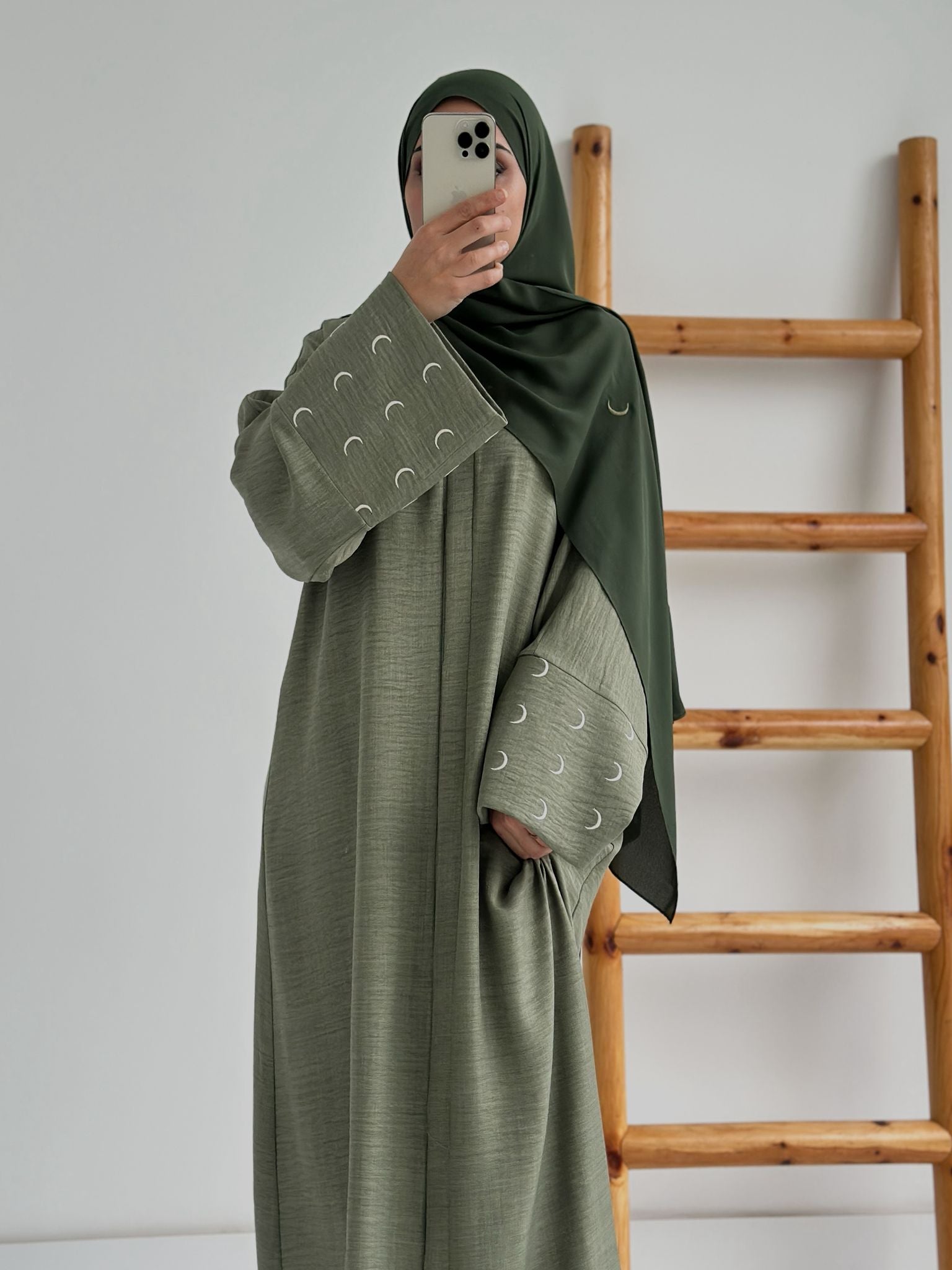 Sofya Keten Hilal Abaya (Haki +Krem)