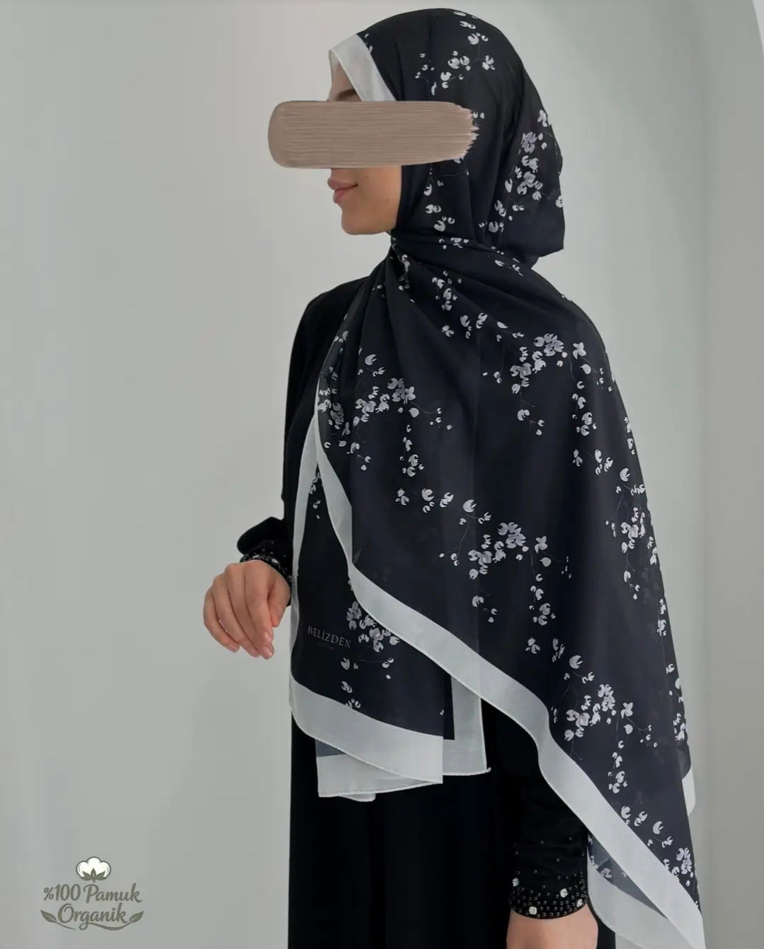 Tomurcuk Desen Organik Şal Siyah ÖN SİPARİŞ ÜRÜNÜMÜZDÜR