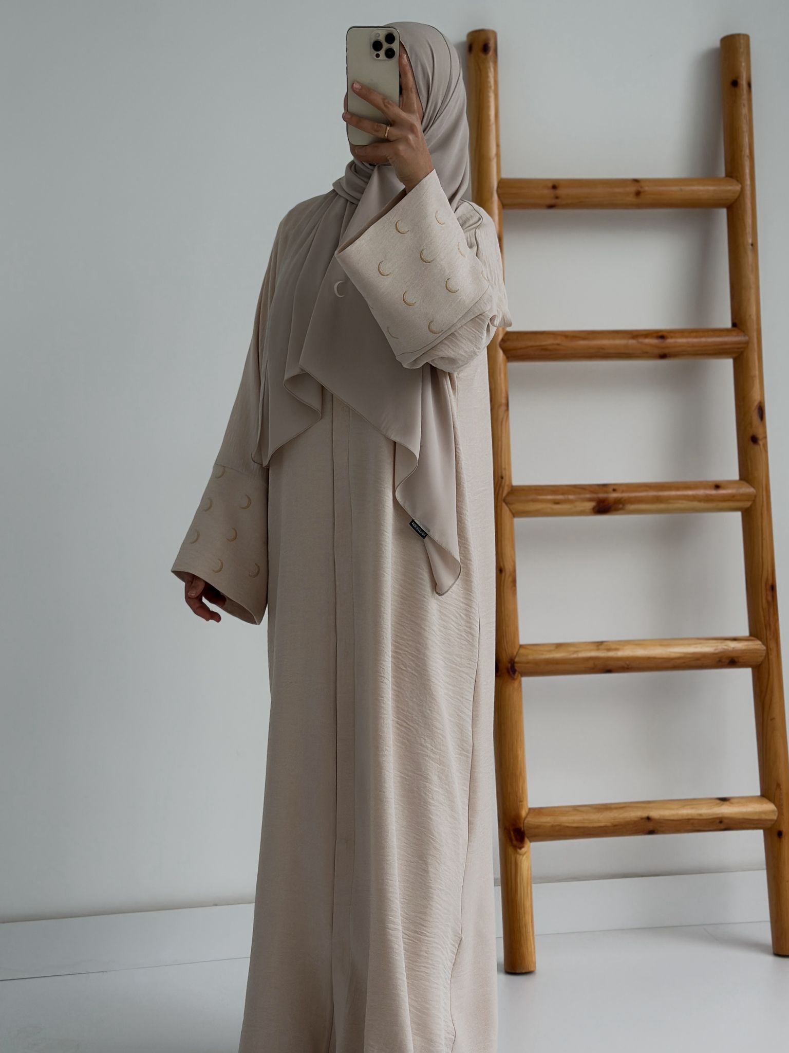 Sofya Keten Hilal Abaya(Krem+krem)