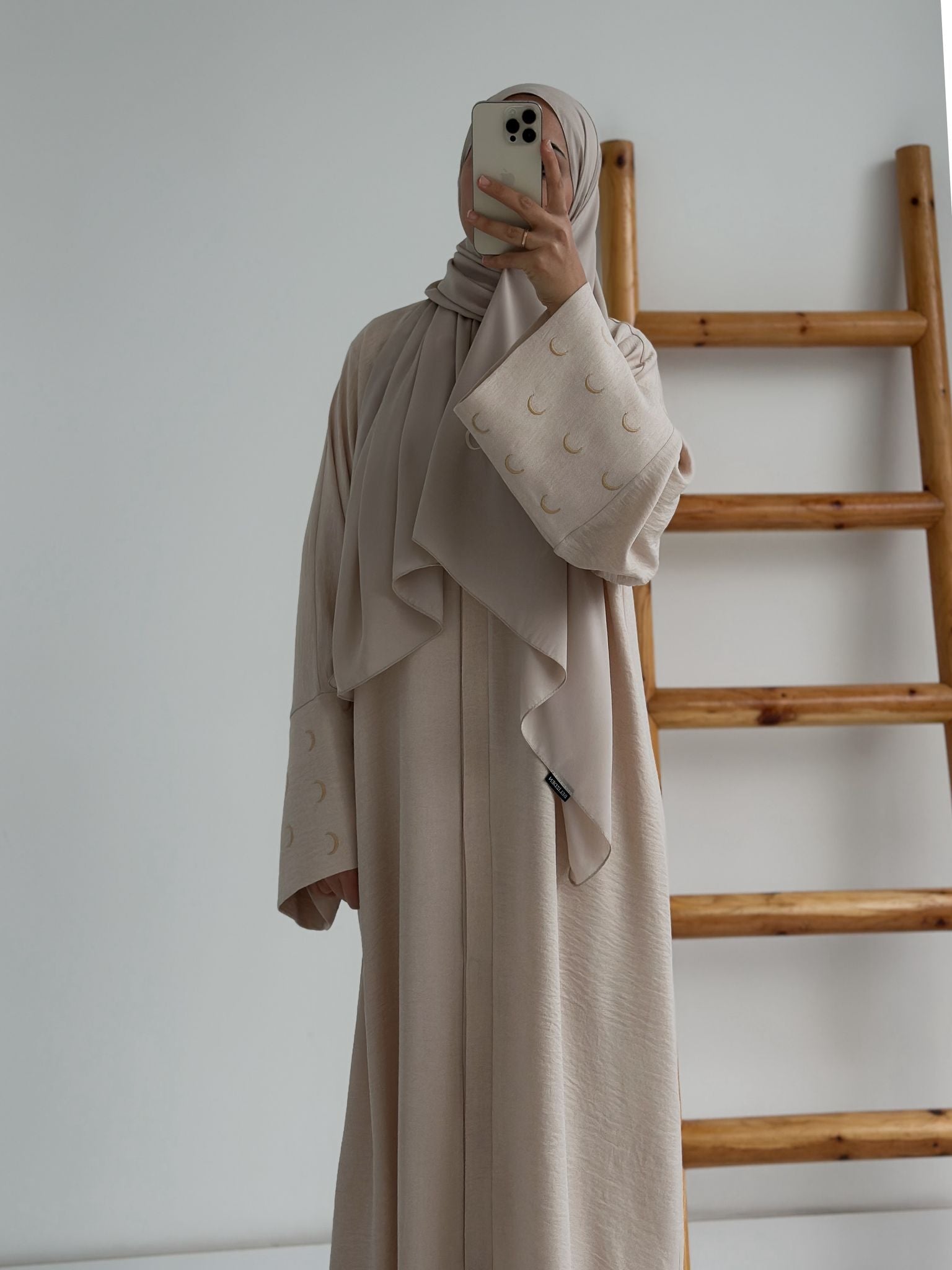 Sofya Keten Hilal Abaya(Krem+krem)