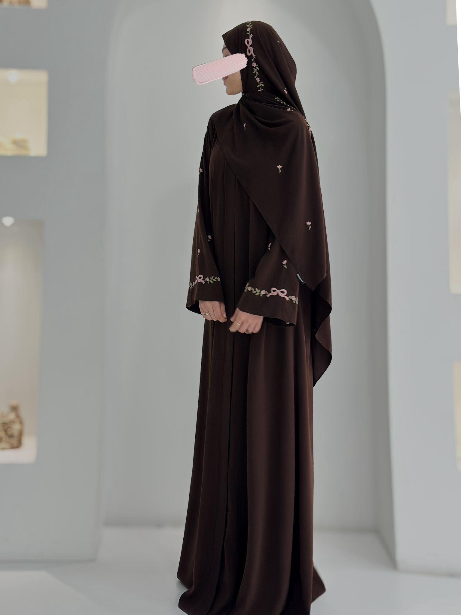 Tam Kol Nakış Abaya+Şal Acı Kahve ÖN SİPARİŞ ÜRÜNÜMÜZDÜR