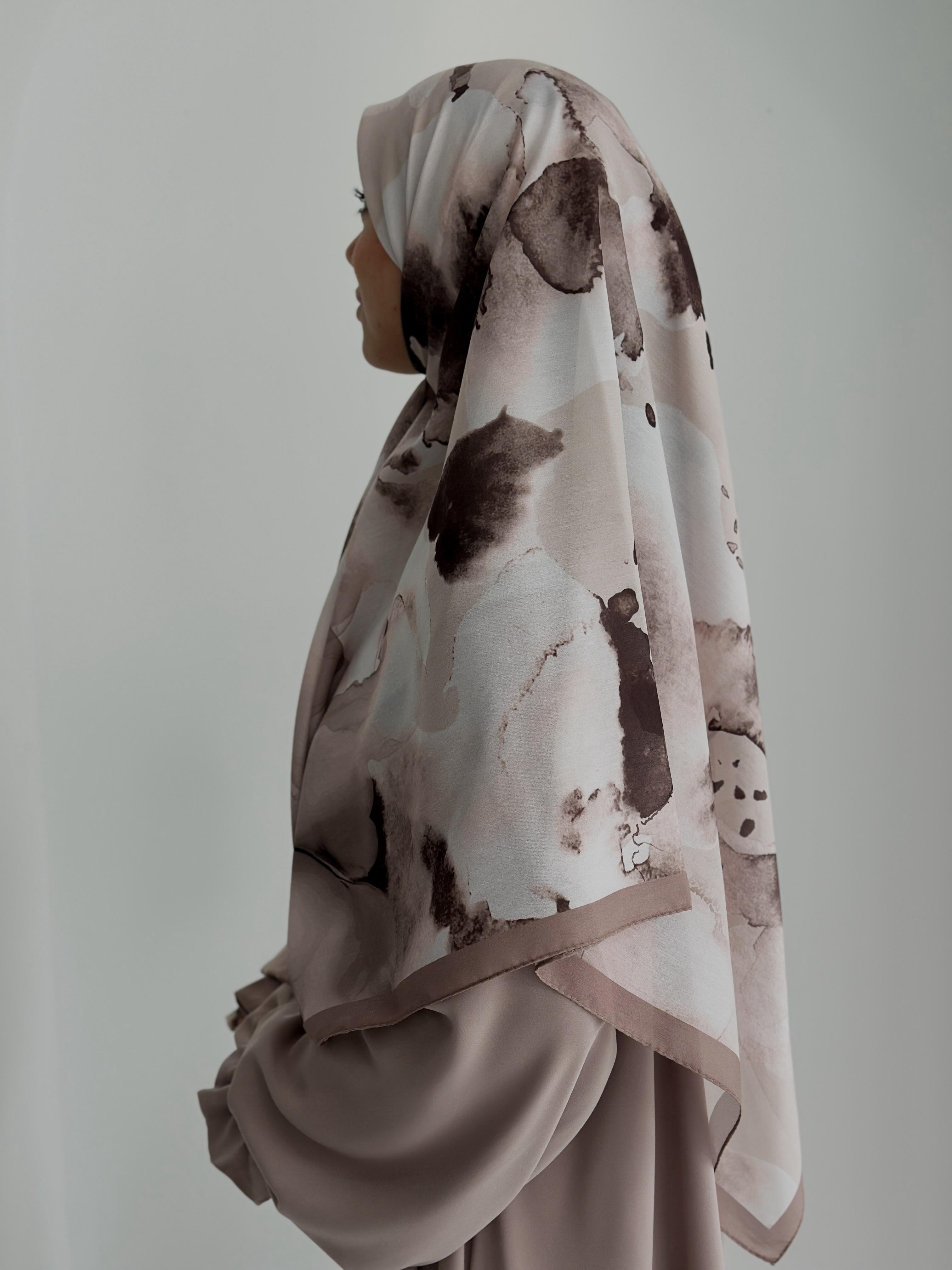 Ebruli Desenli Organik Eşarp Vizon ÖN SİPARİŞ ÜRÜNÜMÜZDÜR