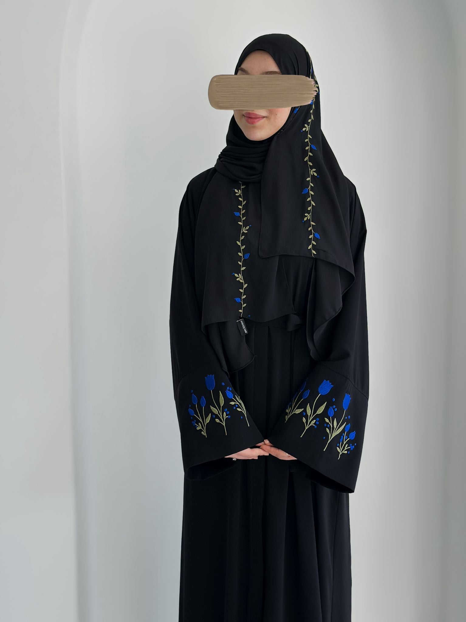 Lale Nakışlı Abaya +Şal Saks Mavisi ÖN SİPARİŞ ÜRÜNÜMÜZDÜR