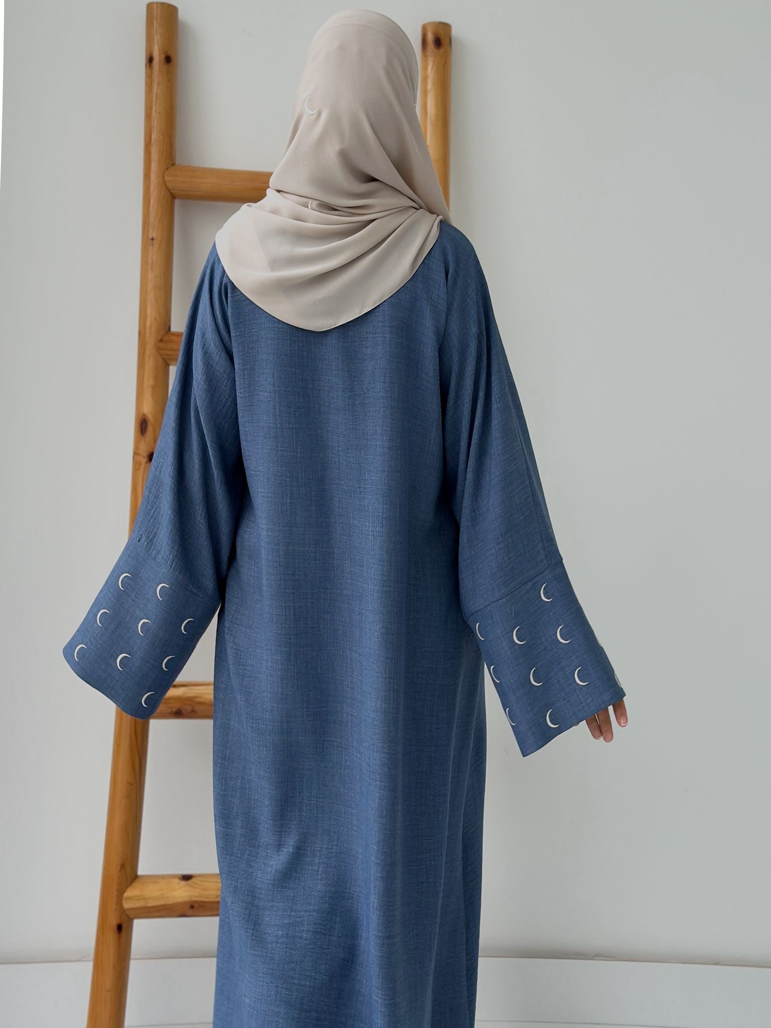 Sofya Keten Hilal Abaya(Mavi+Krem)