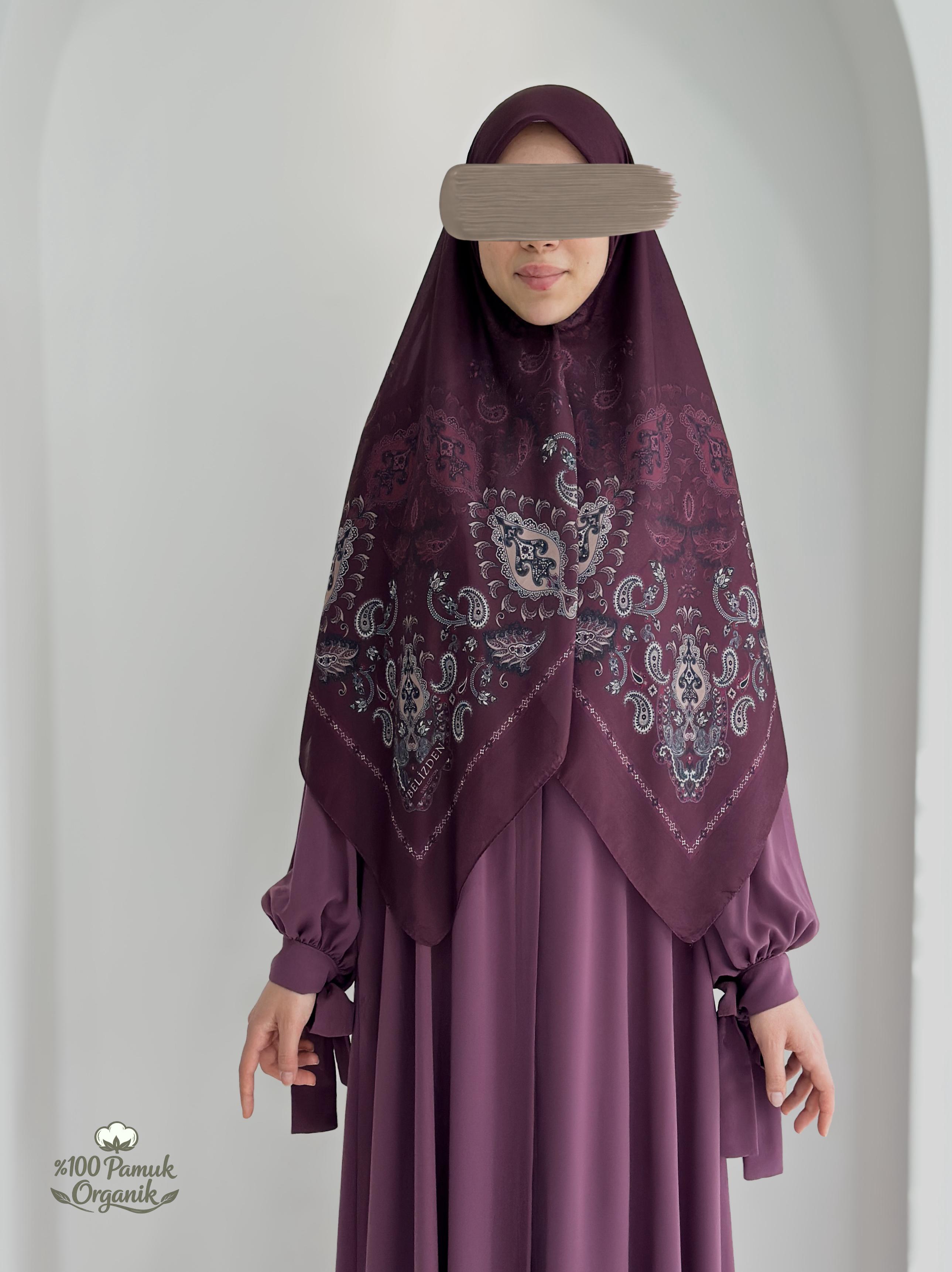 Etnik Desen Organik Eşarp Mürdüm ÖN SİPARİŞ ÜRÜNÜMÜZDÜR