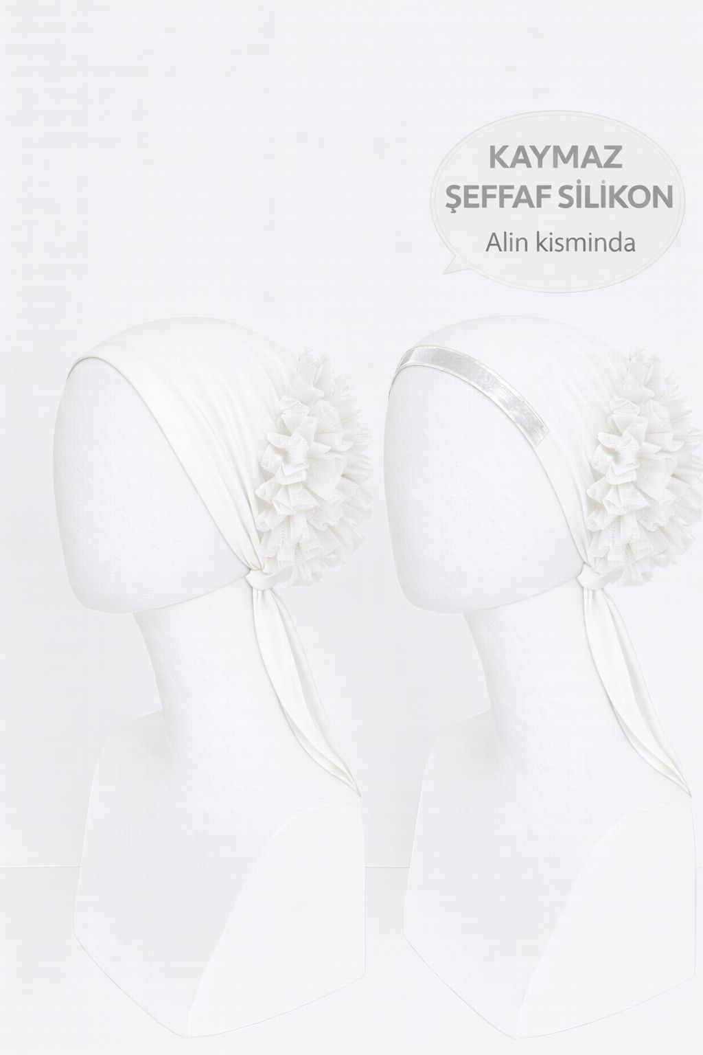 Püsküllü Kaymaz Bone Beyaz