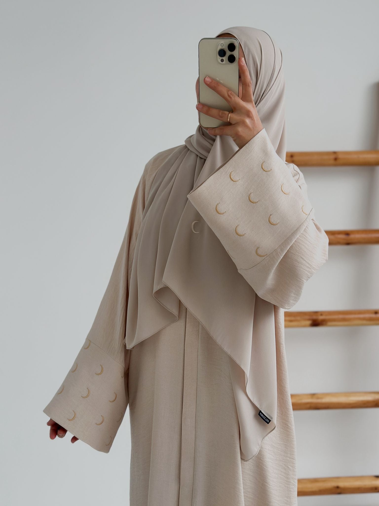 Sofya Keten Hilal Abaya(Krem+krem)