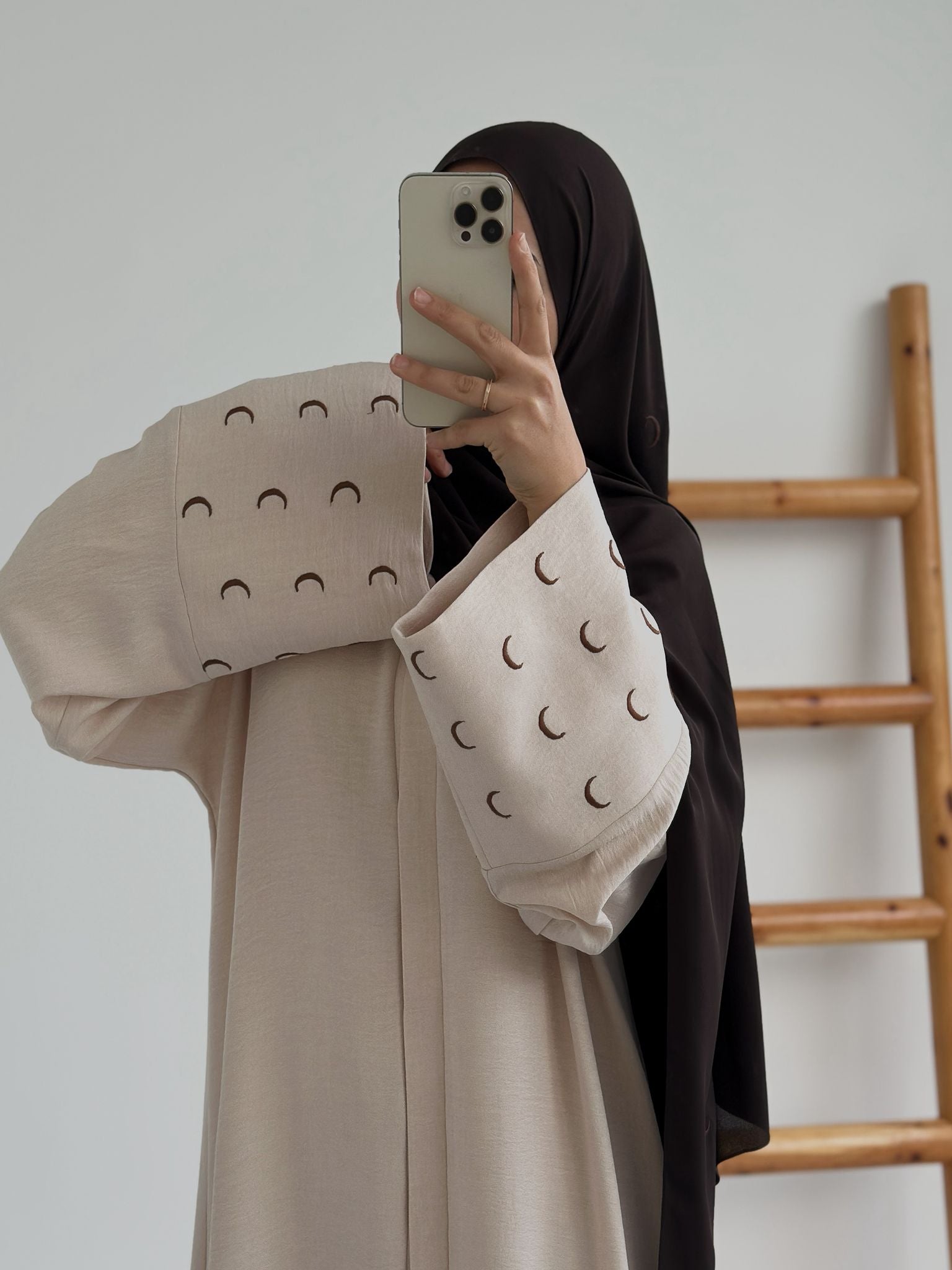 Sofya Keten Hilal Abaya (Krem+kahverengi)