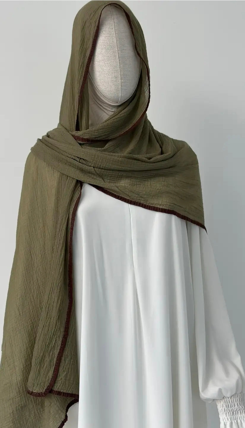 %100 Doğal Muslin Şal  Asker Yeşili