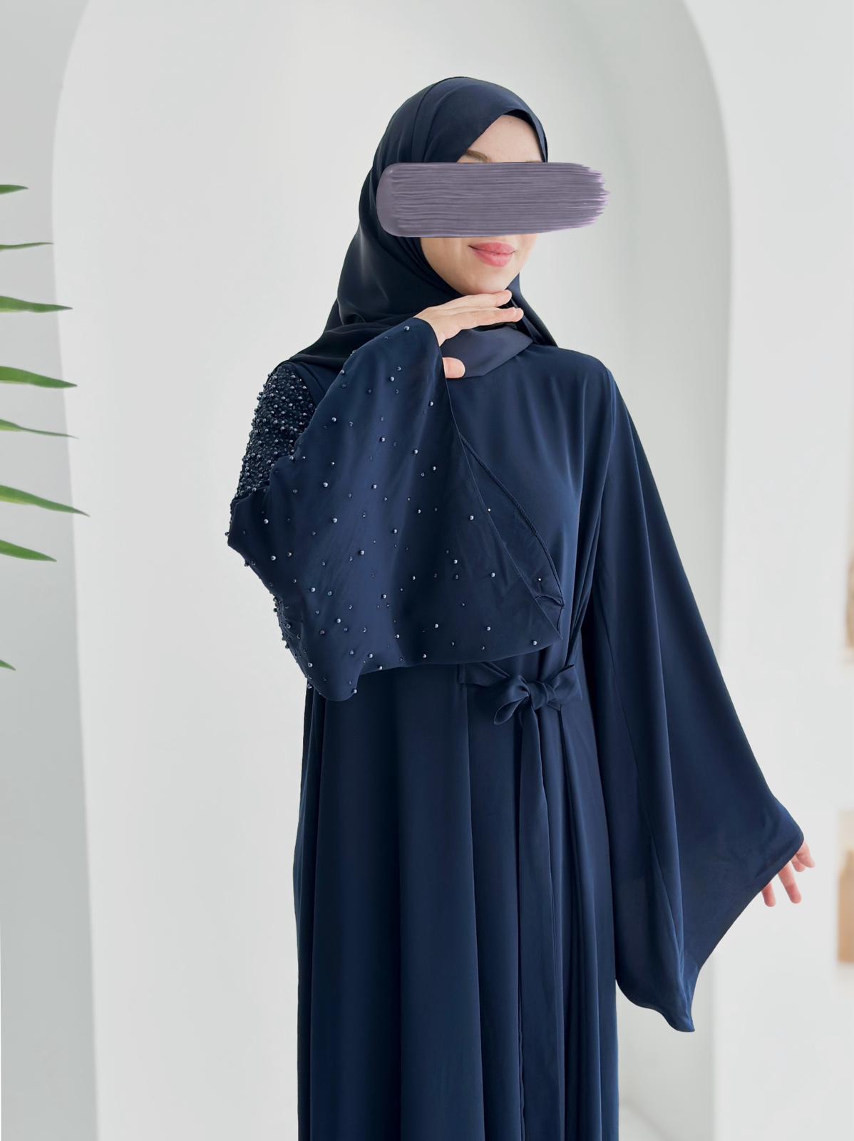 Beliz Taşlı Abaya Lacivert Ürün boyu 150cm