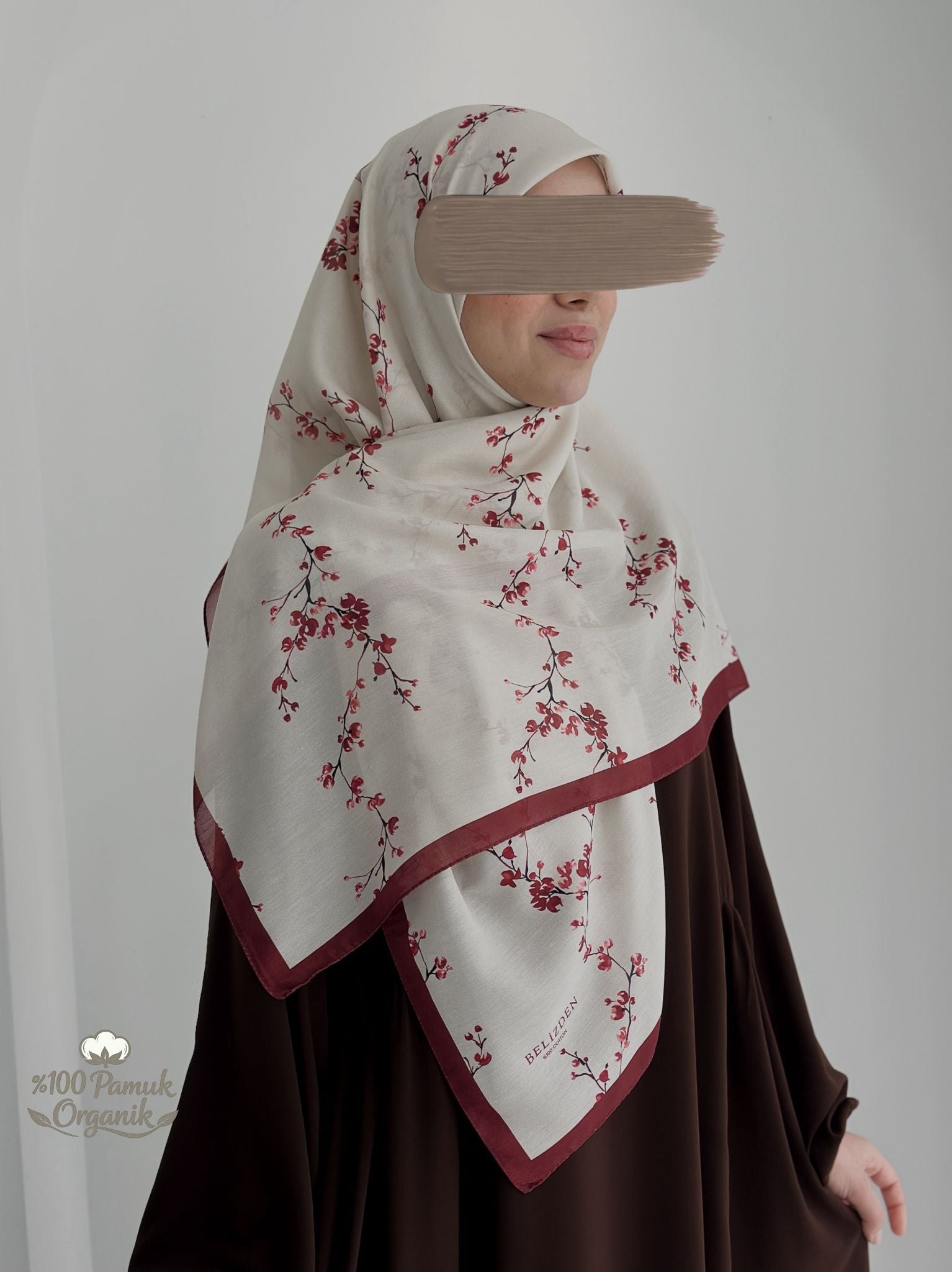 Tomurcuk Desen Organik Eşarp Bordo ÖN SİPARİŞ ÜRÜNÜMÜZDÜR