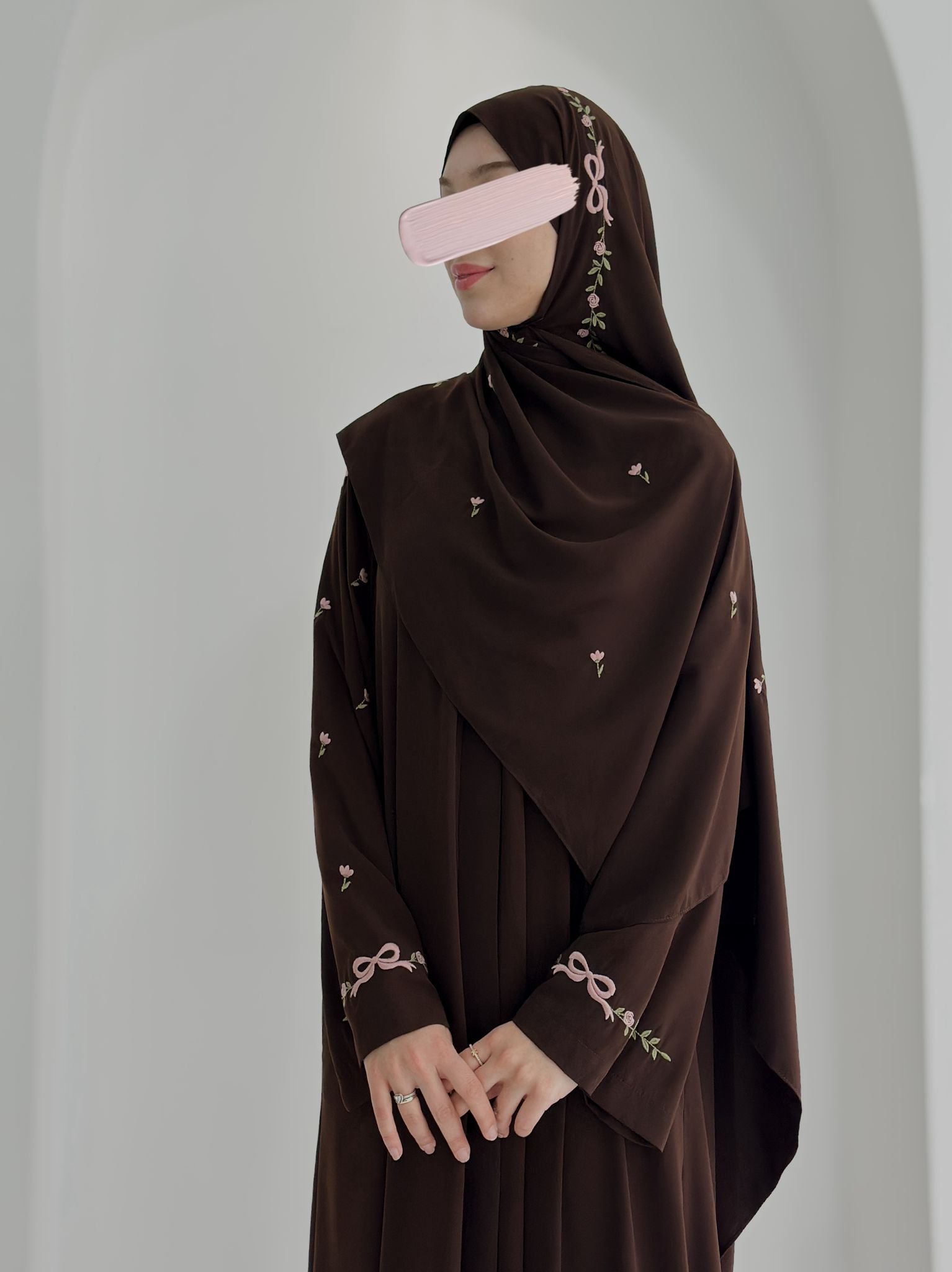 Tam Kol Nakış Abaya+Şal Acı Kahve ÖN SİPARİŞ ÜRÜNÜMÜZDÜR