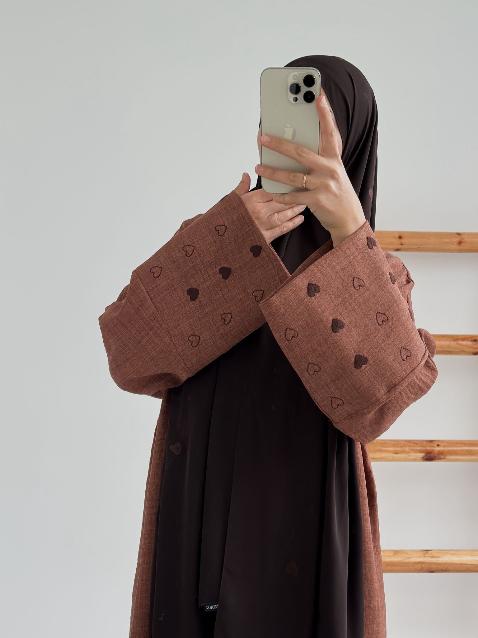 Sofya Keten Kalp Nakışlı Elbise(Kahverengi +Acı Kahve)