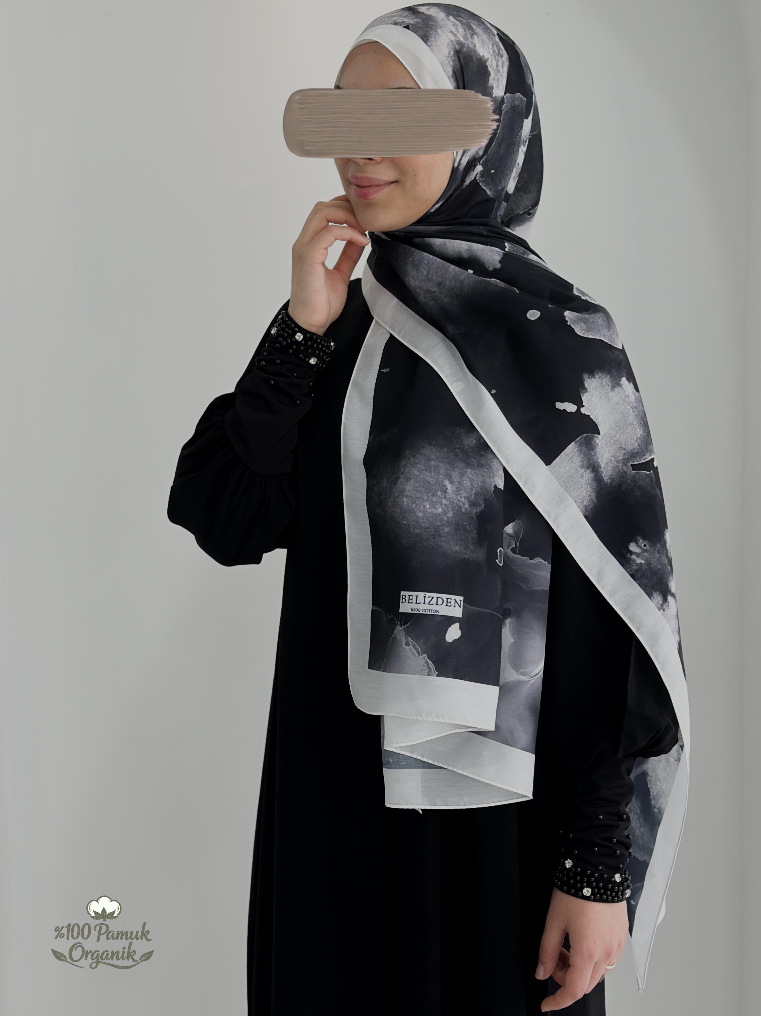 Ebruli Desen Organik Şal Siyah ÖN SİPARİŞ ÜRÜNÜMÜZDÜR