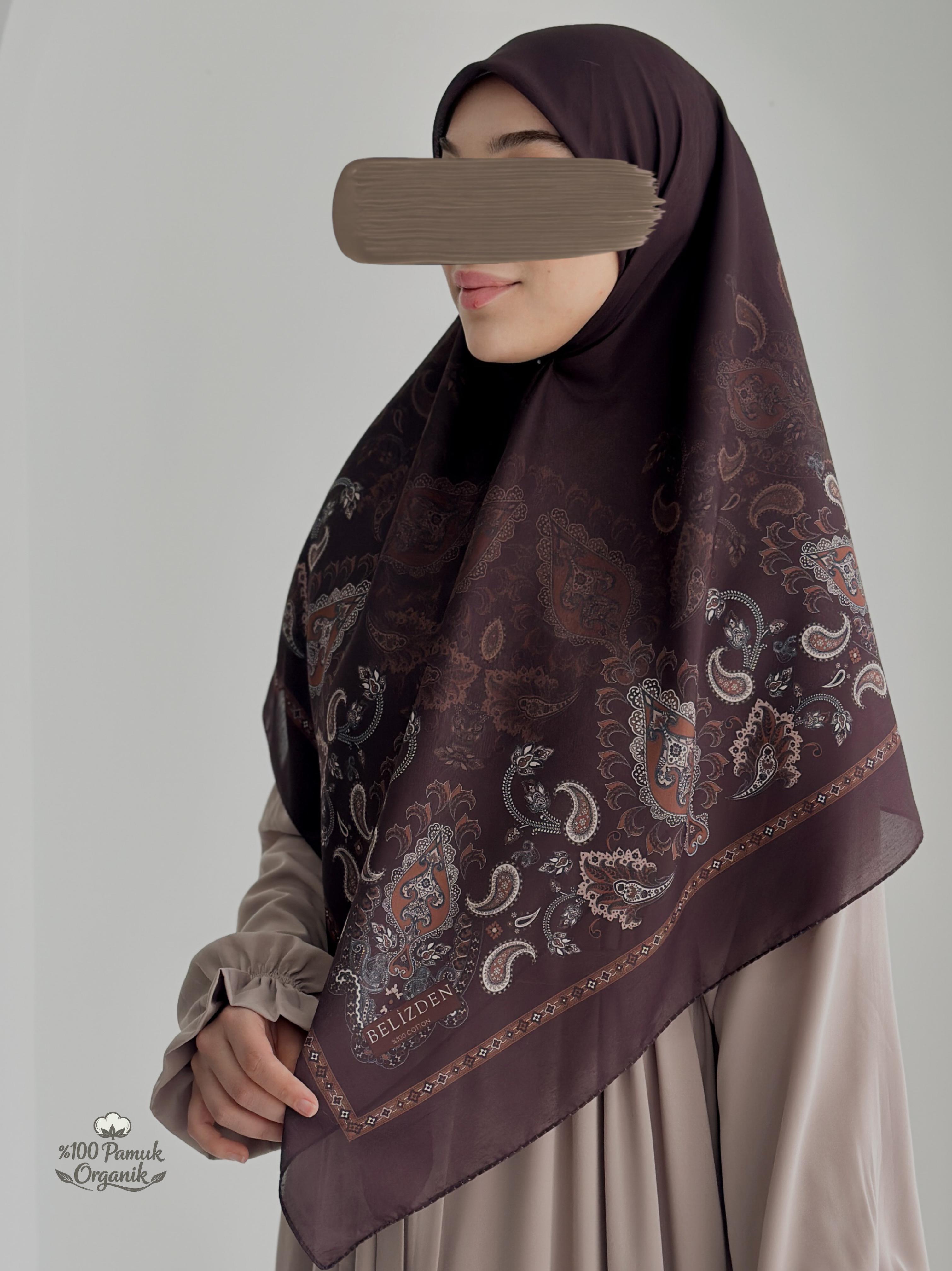 Etnik Desen Organik Eşarp Acı Kahve ÖN SİPARİŞ ÜRÜNÜMÜZDÜR