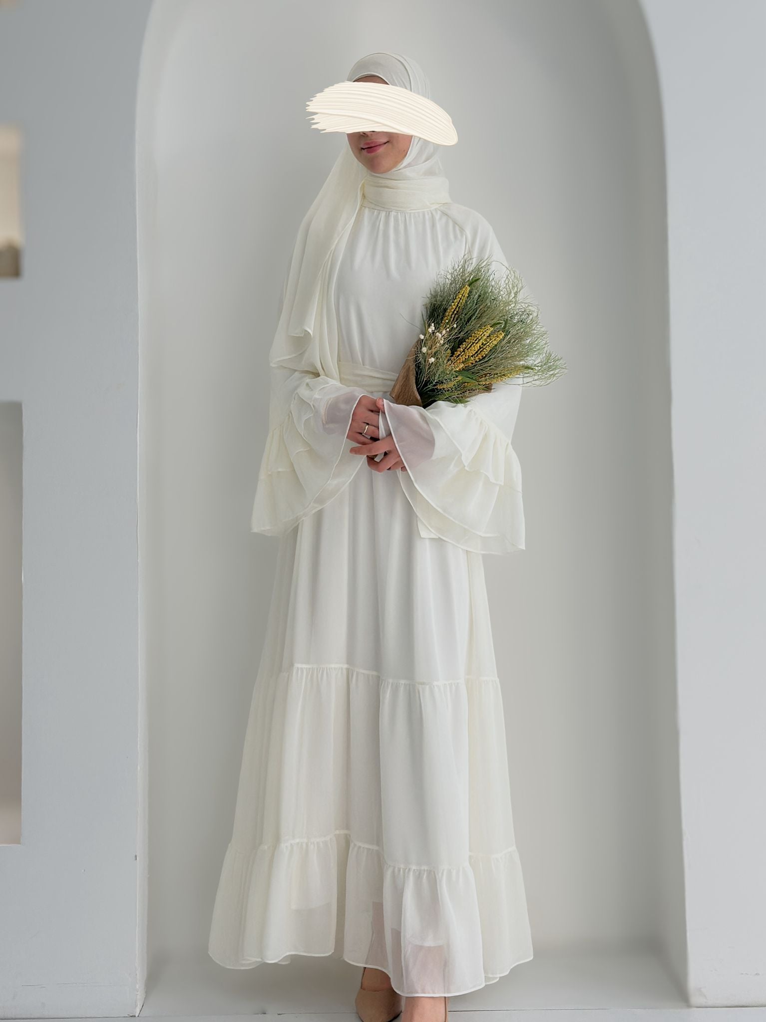 Prenses Püsküllü Şifon Beyaz ÖN SİPARİŞ ÜRÜNÜMÜZDÜR