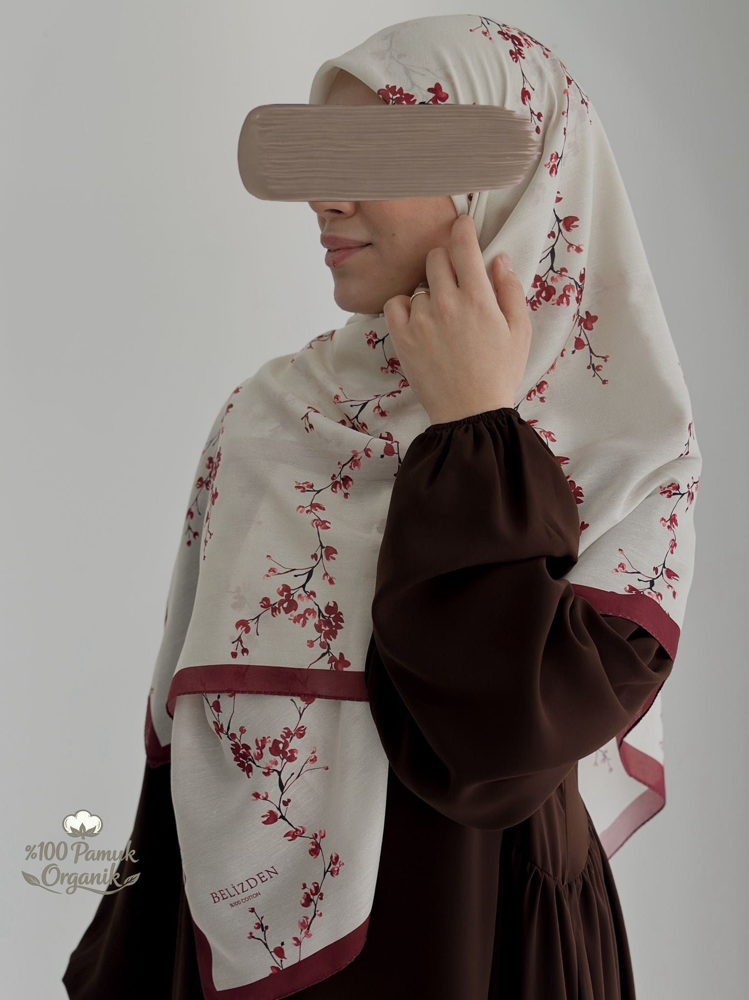 Tomurcuk Desen Organik Eşarp Bordo ÖN SİPARİŞ ÜRÜNÜMÜZDÜR