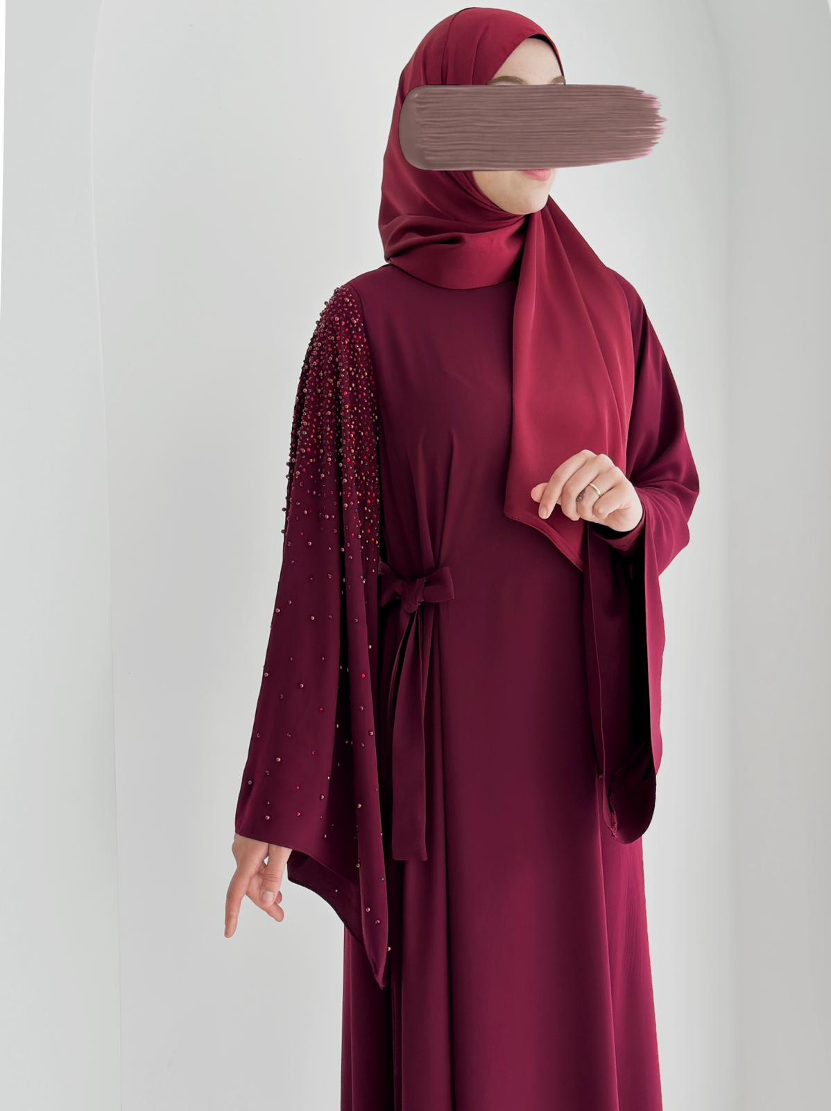 Beliz Taşlı Abaya Bordo Ürün boyu 150cm