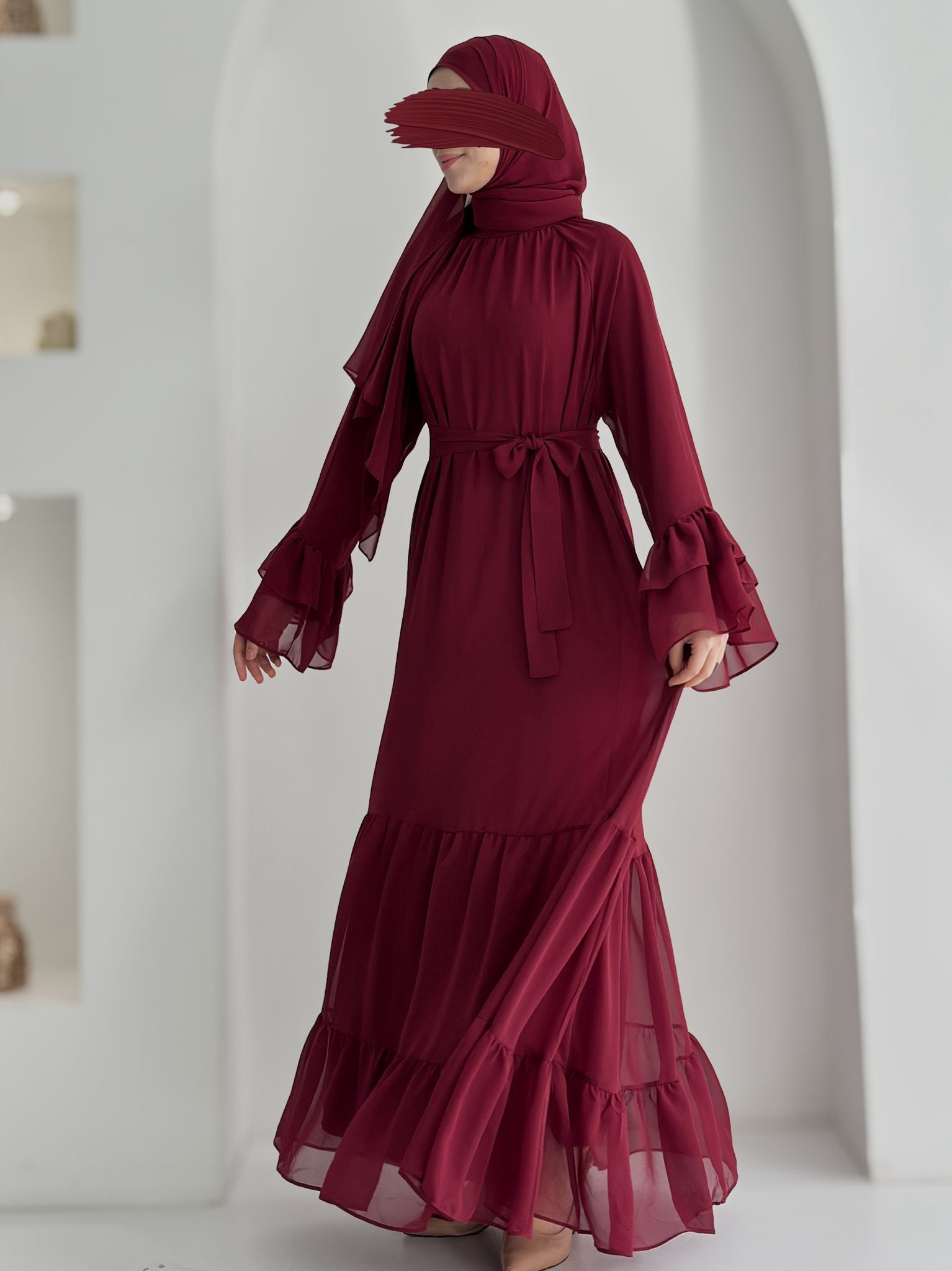 Prenses Püsküllü Şifon Bordo ÖN SİPARİŞ ÜRÜNÜMÜZDÜR