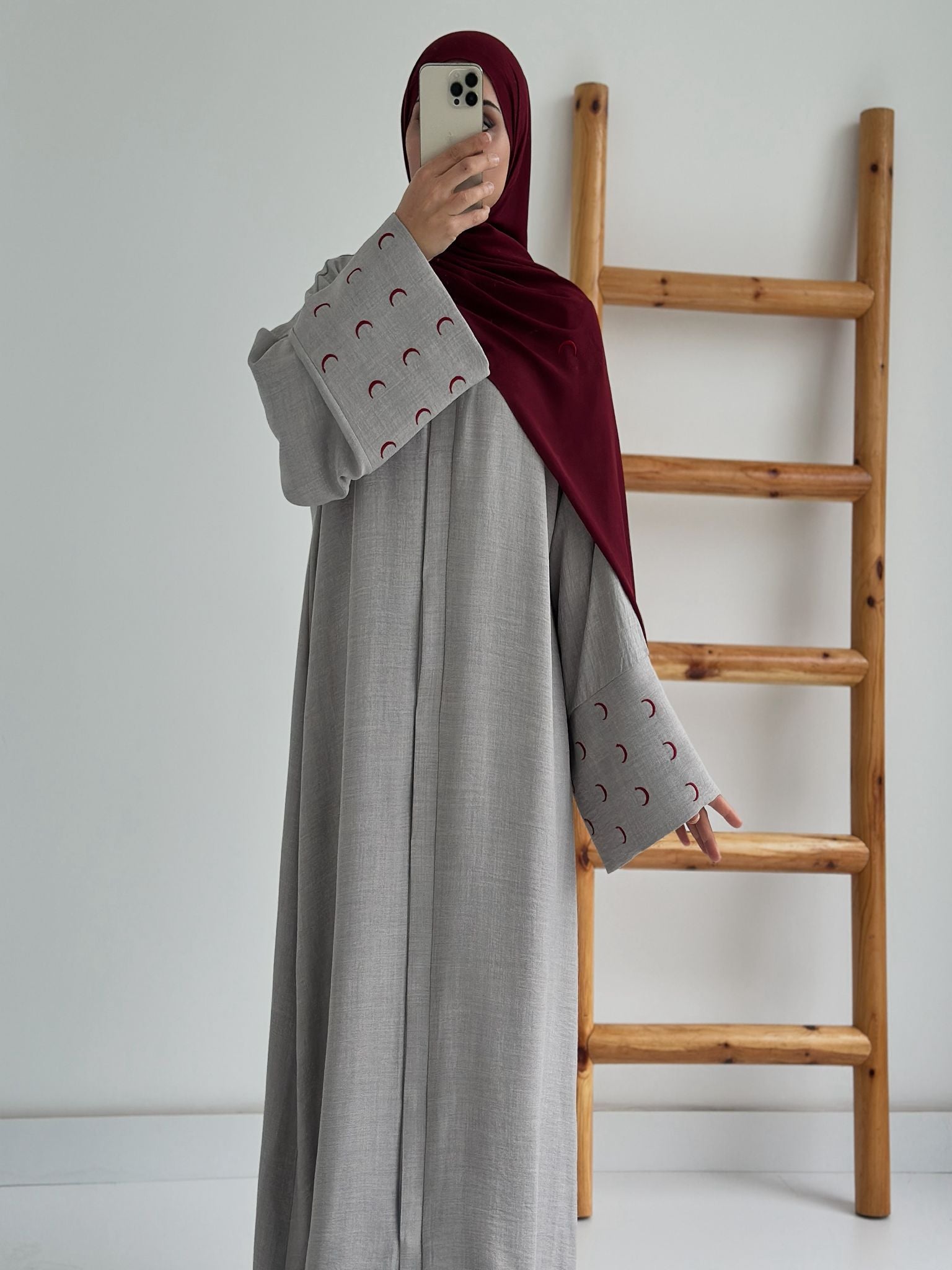 Sofya Keten Hilal Abaya (Gri+Bordo)