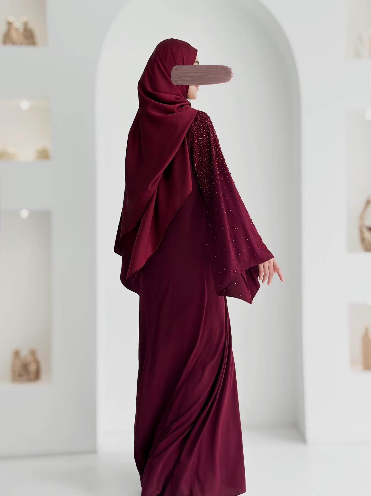Beliz Taşlı Abaya Bordo Ürün boyu 150cm