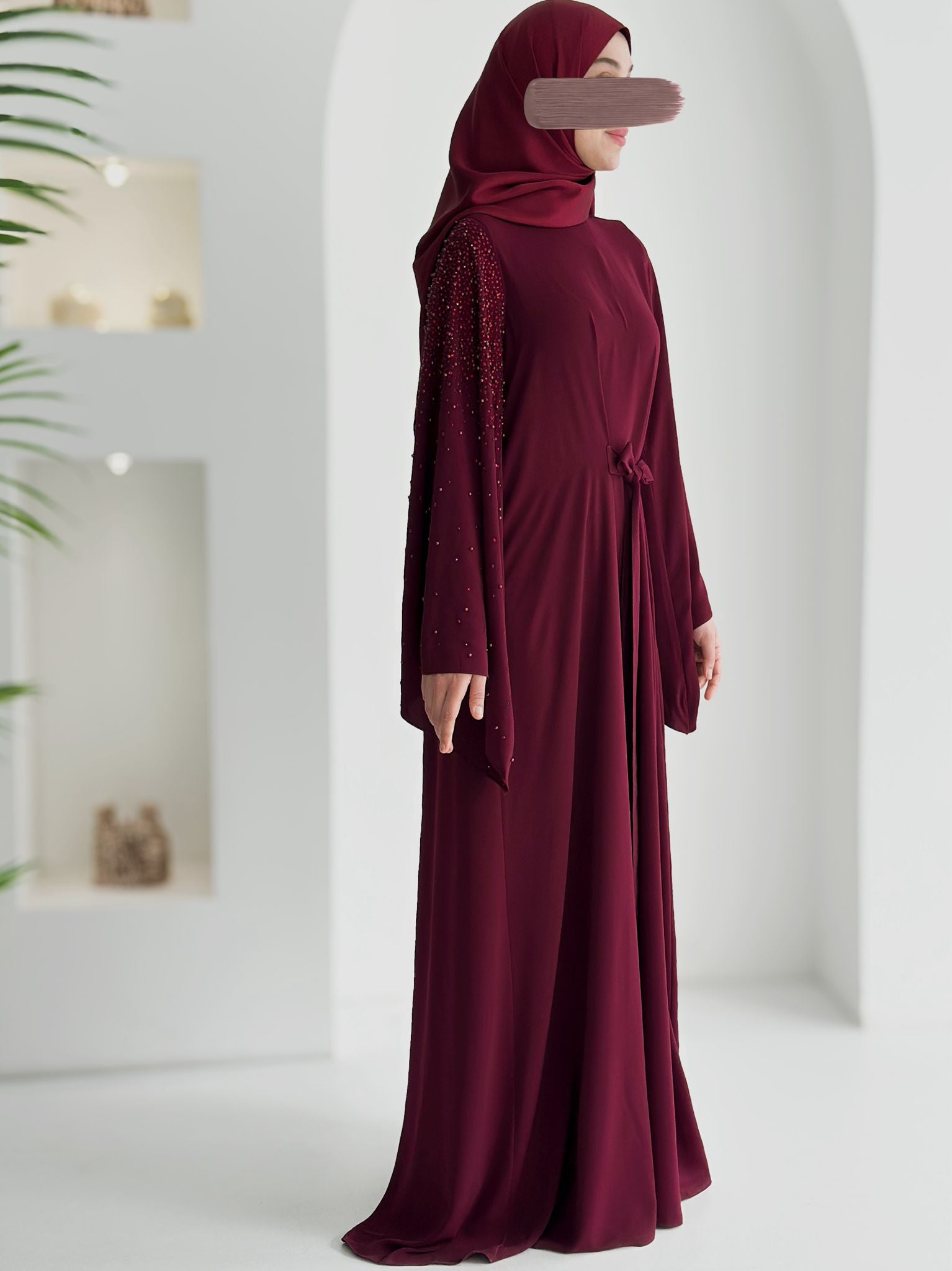 Beliz Taşlı Abaya Bordo Ürün boyu 150cm