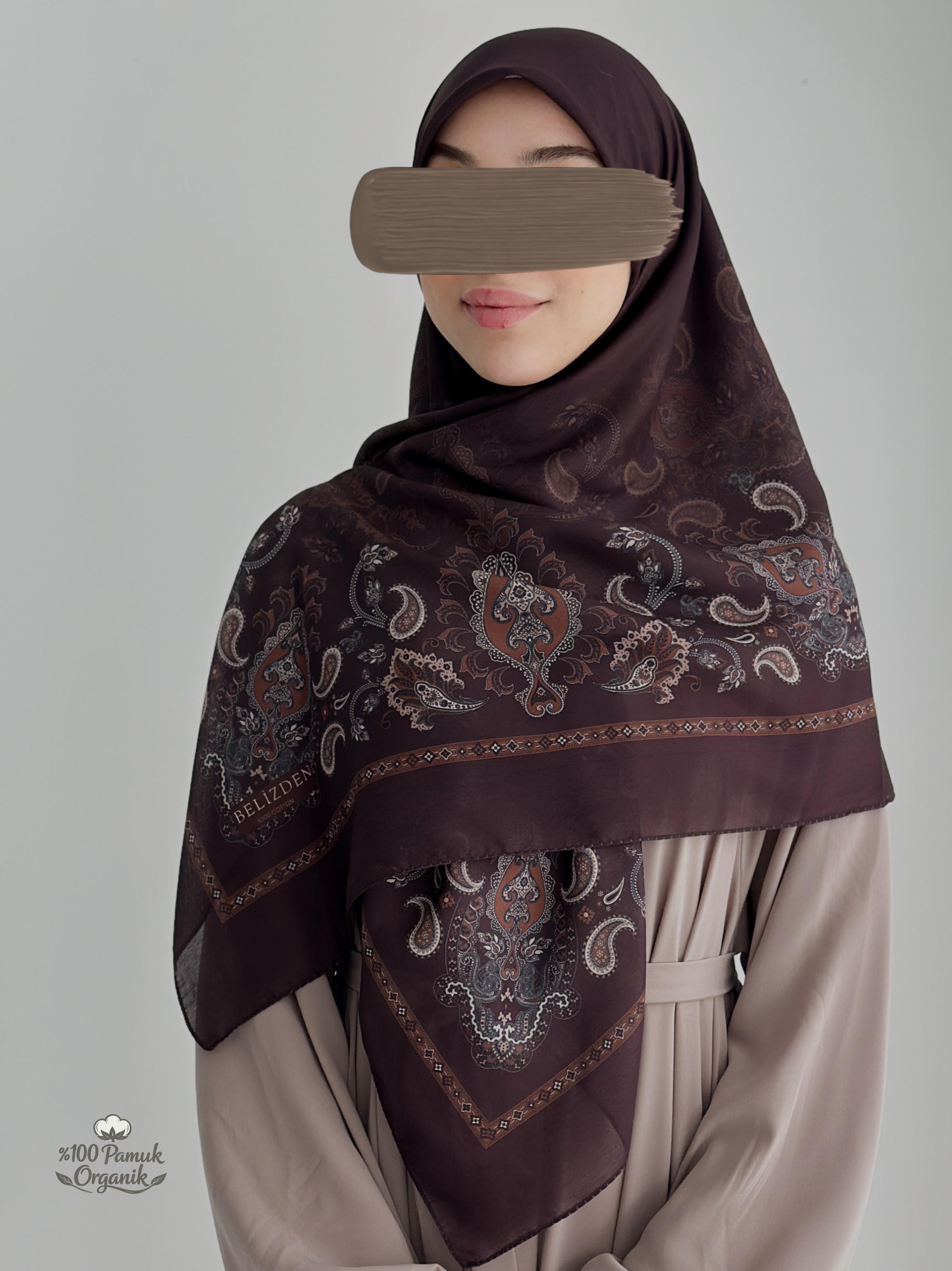 Etnik Desen Organik Eşarp Acı Kahve ÖN SİPARİŞ ÜRÜNÜMÜZDÜR