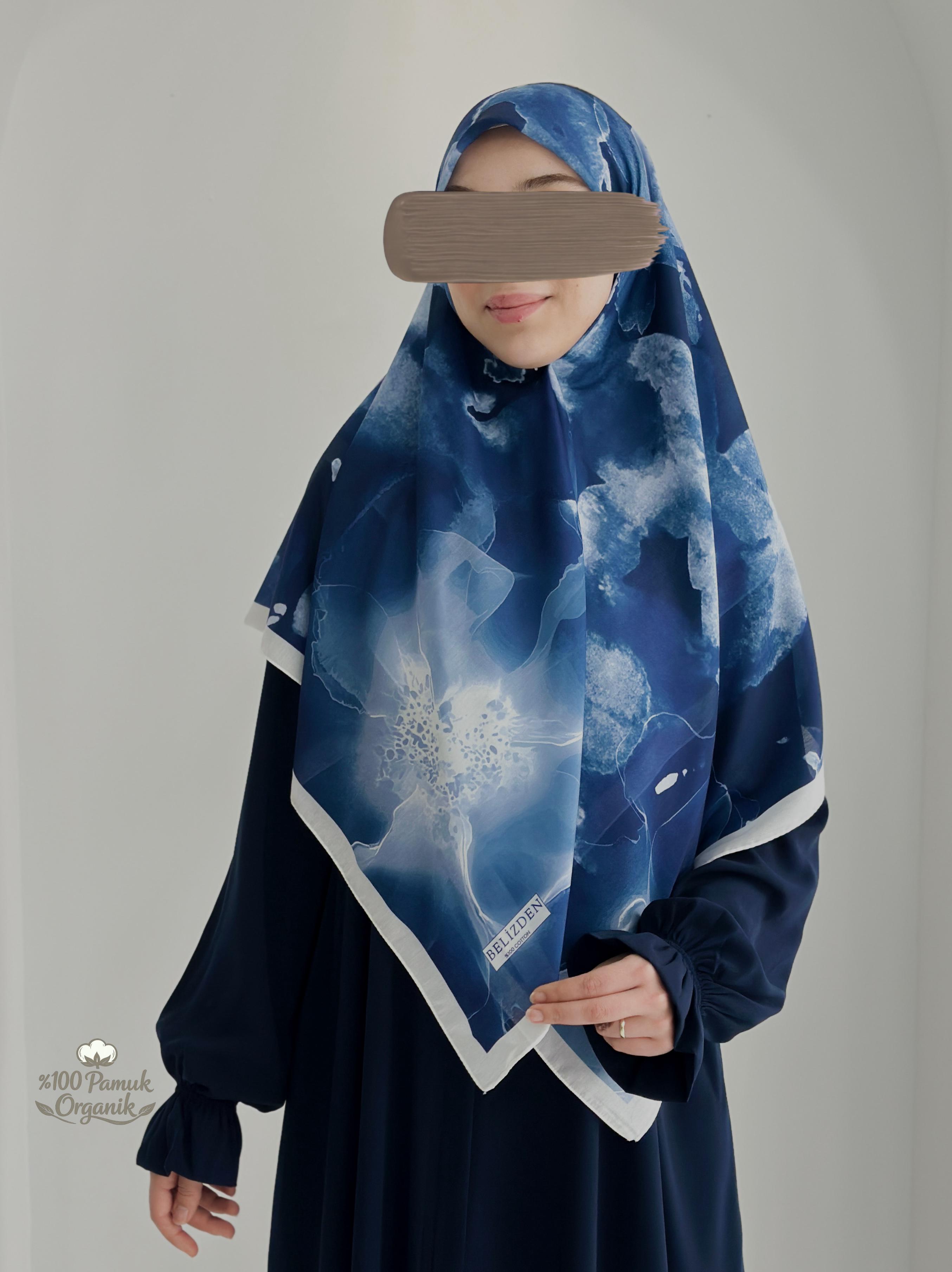 Ebruli Desen Organik Eşarp Lacivert ÖN SİPARİŞ ÜRÜNÜMÜZDÜR