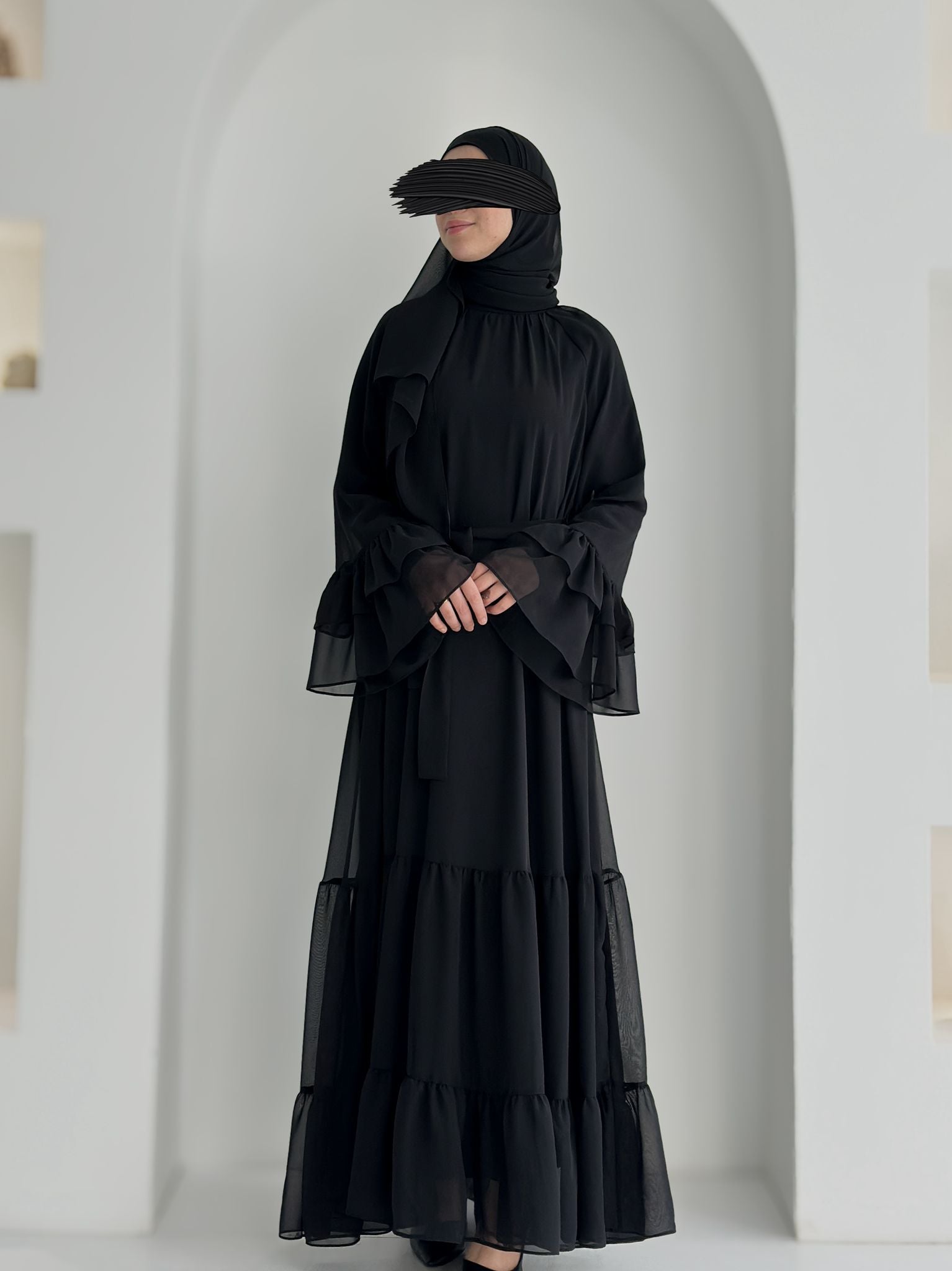 Prenses Püsküllü Şifon Siyah ÖN SİPARİŞ ÜRÜNÜMÜZDÜR