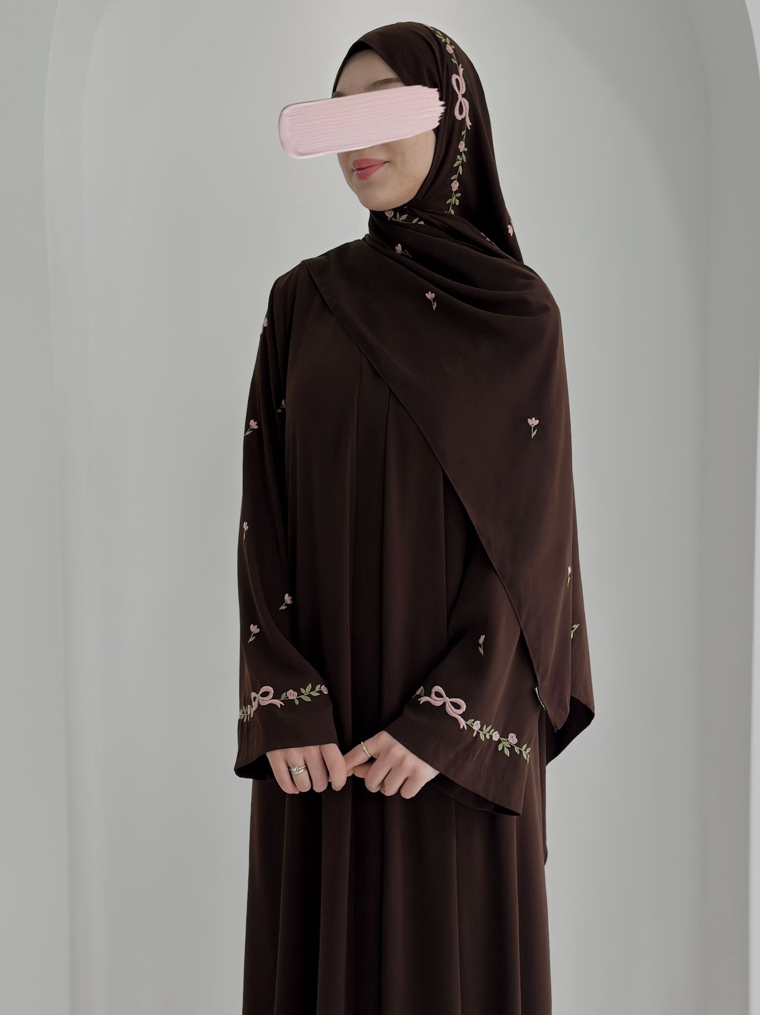 Tam Kol Nakış Abaya+Şal Acı Kahve ÖN SİPARİŞ ÜRÜNÜMÜZDÜR