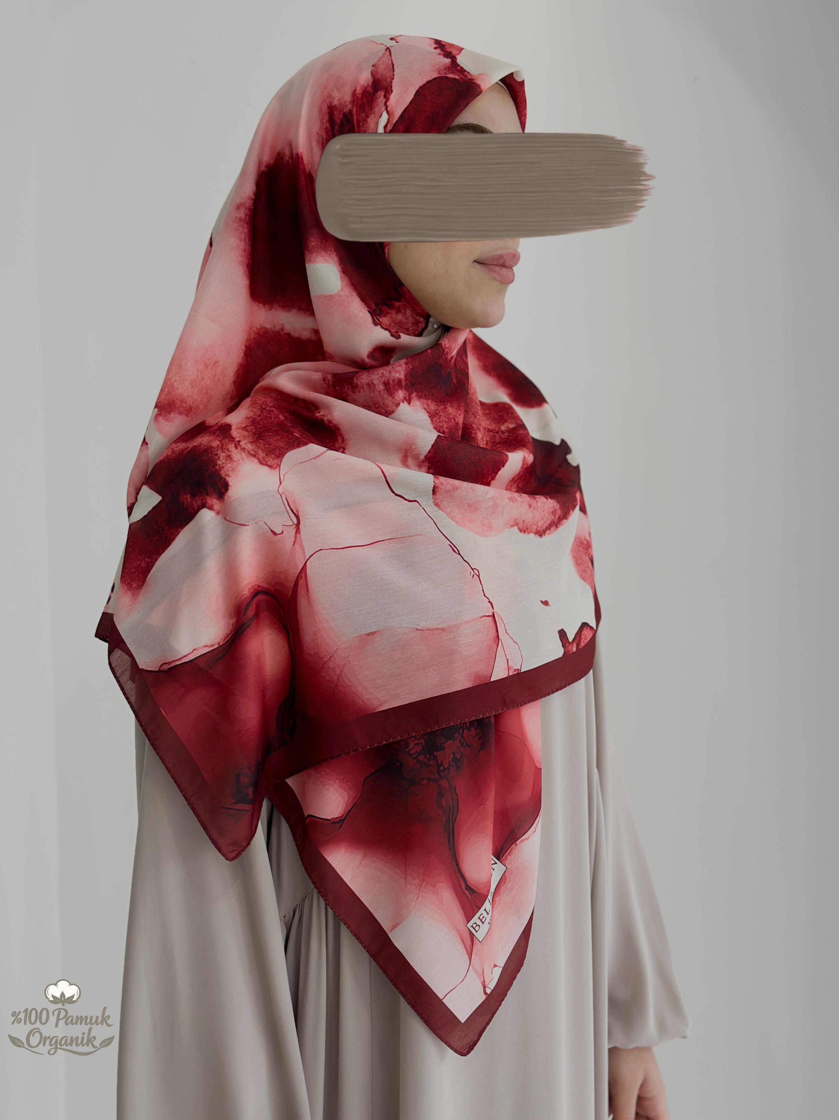 Ebrular Desen Organik Eşarp Bordo ÖN SİPARİŞ ÜRÜNÜMÜZDÜR