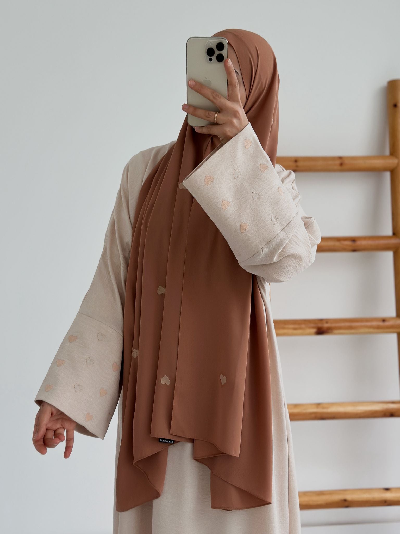 Sofya Keten Kalp Nakışlı Elbise(Krem +Somon)