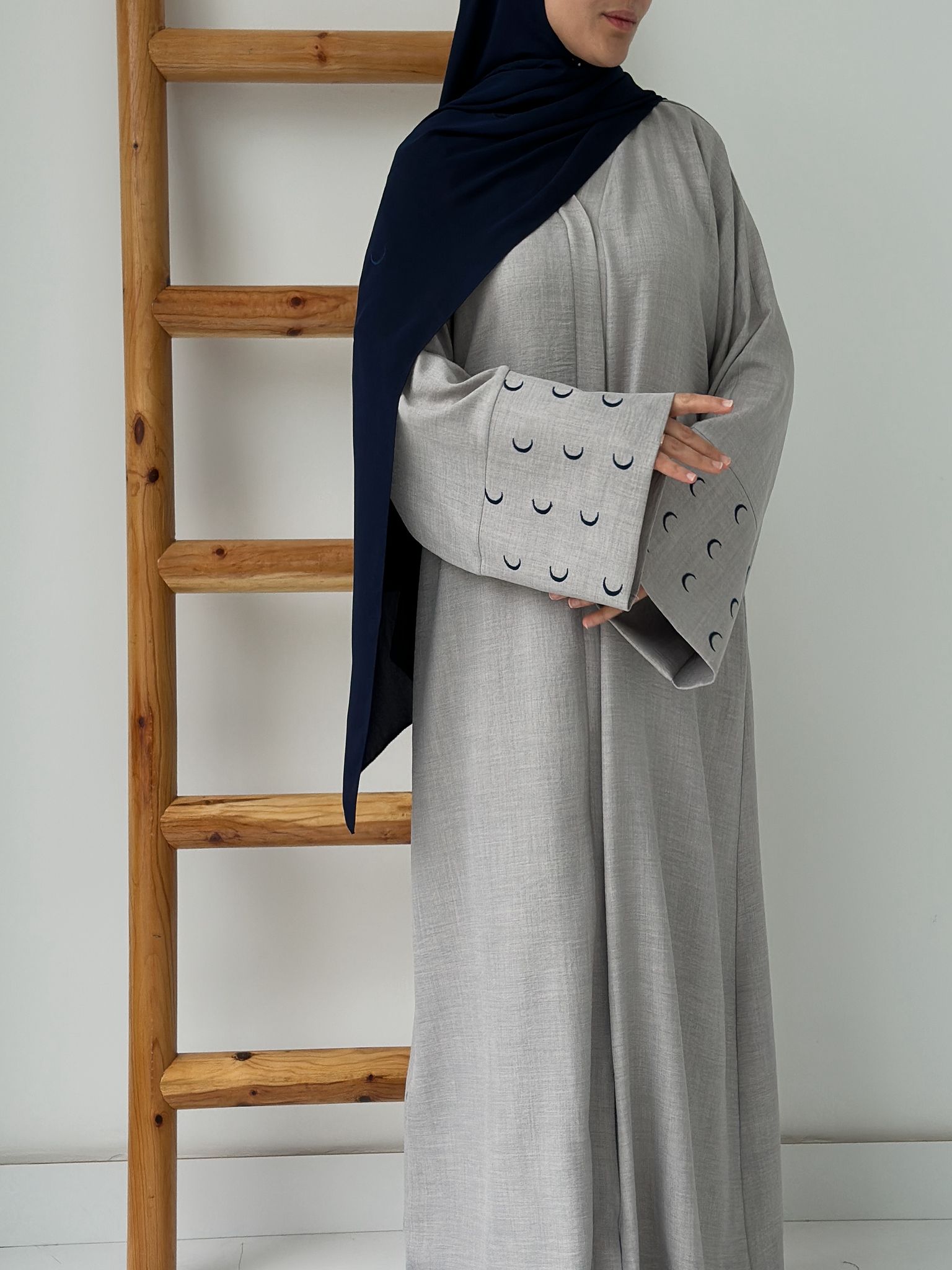 Sofya Keten Hilal Abaya(Gri+Lacivert)