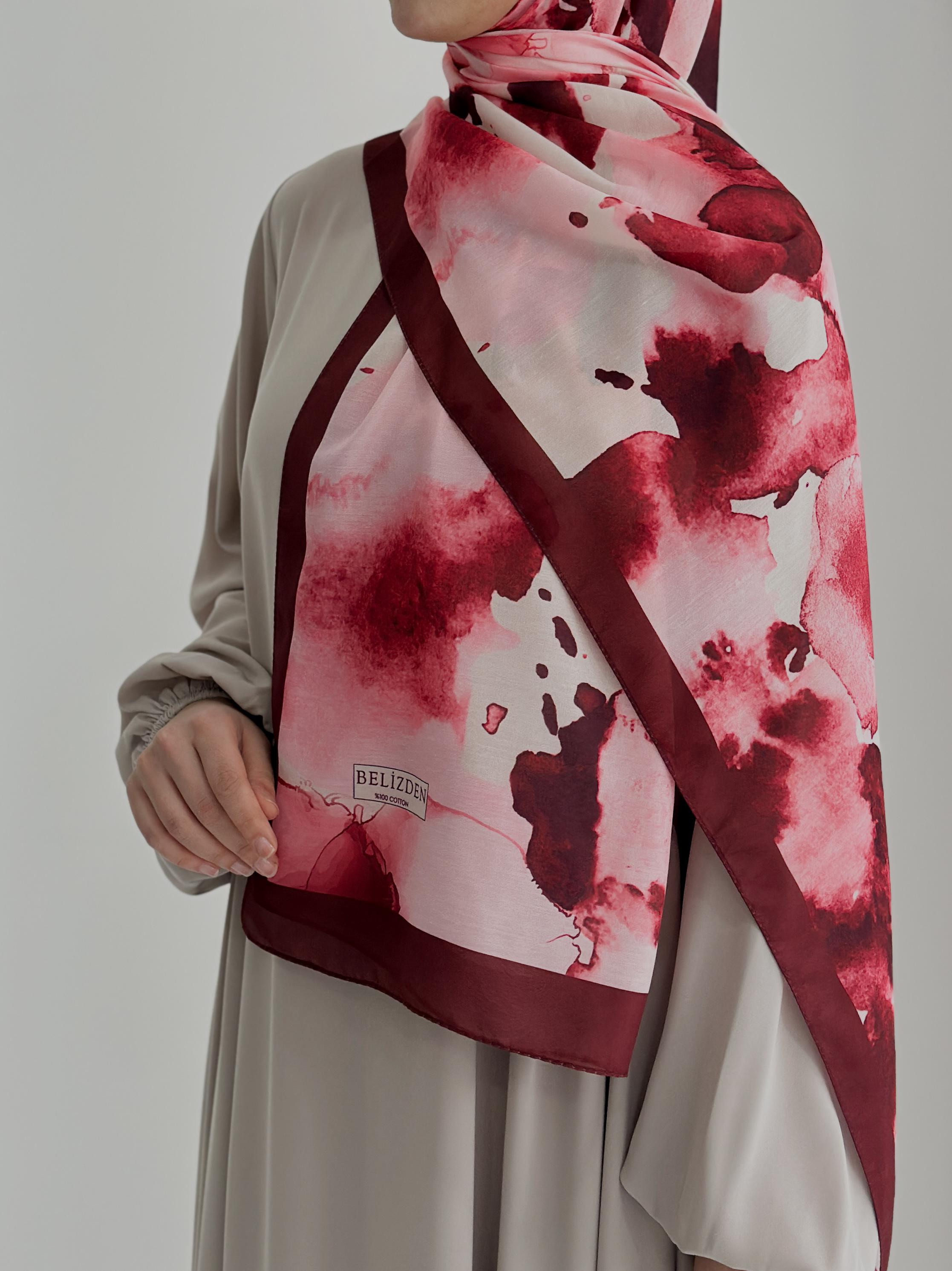 Ebruli Desen Organik Şal Bordo ÖN SİPARİŞ ÜRÜNÜMÜZDÜR