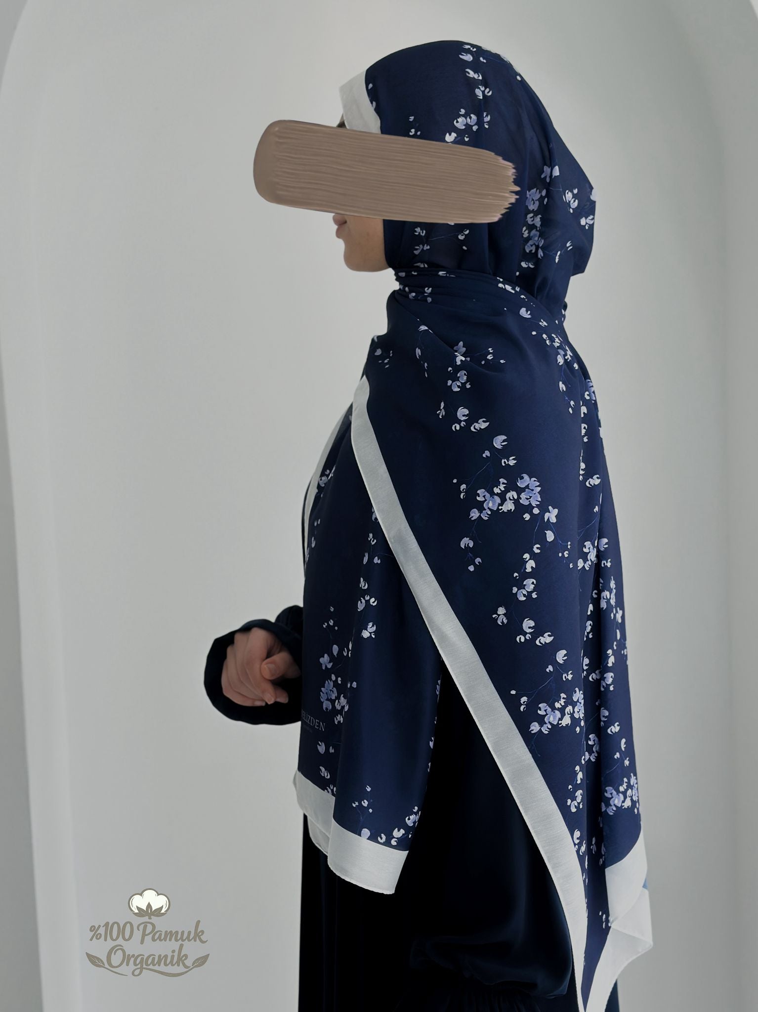 Tomurcuk Desen Organik Şal Lacivert ÖN SİPARİŞ ÜRÜNÜMÜZDÜR