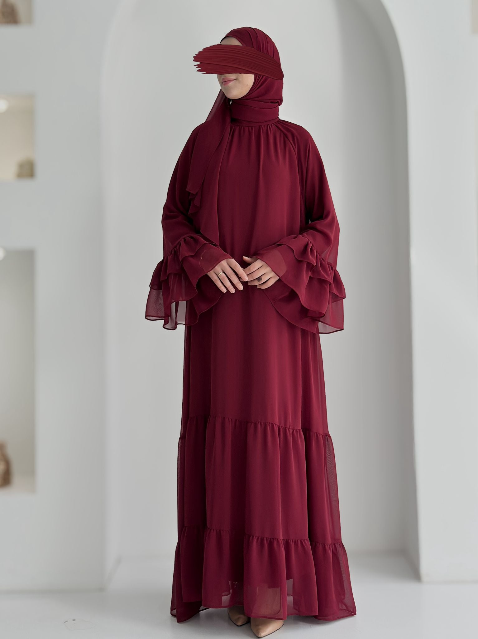 Prenses Püsküllü Şifon Bordo ÖN SİPARİŞ ÜRÜNÜMÜZDÜR