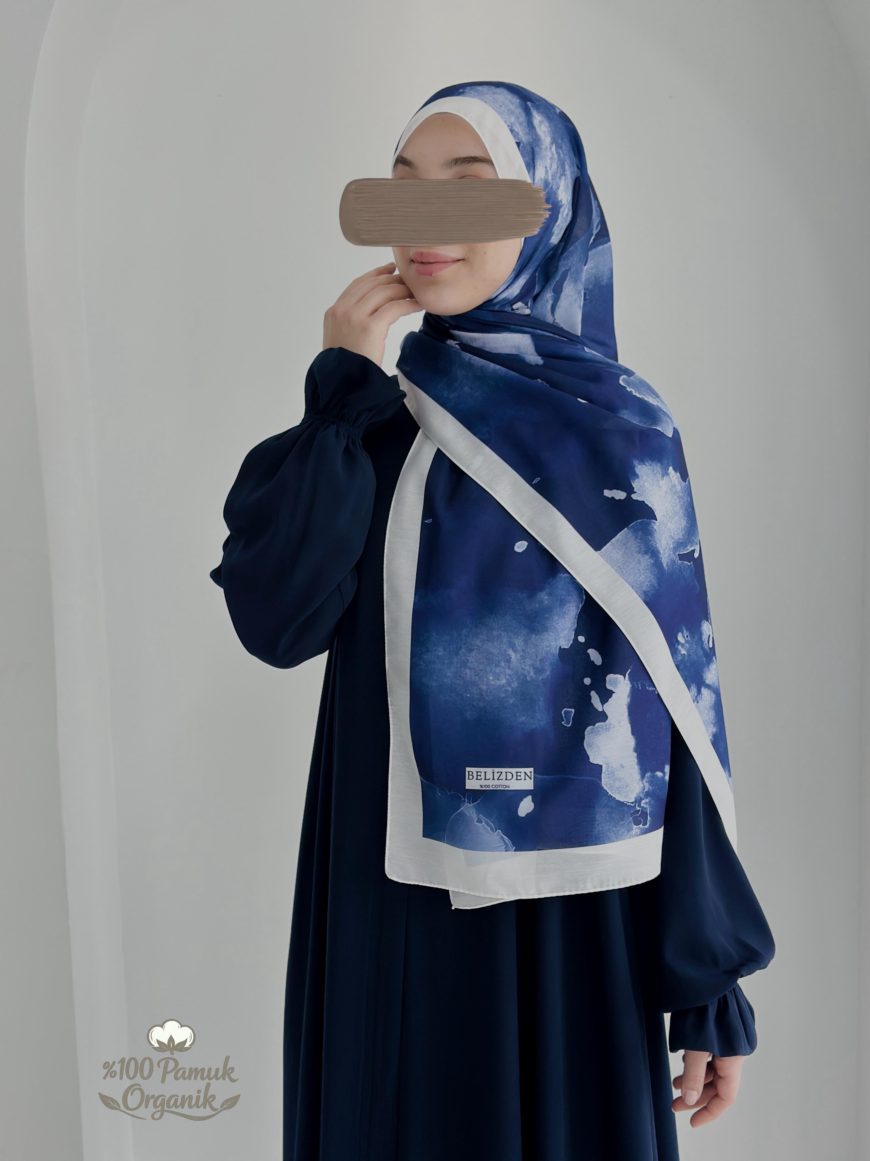 Ebruli Desen Organik Şal Lacivert ÖN SİPARİŞ ÜRÜNÜMÜZDÜR