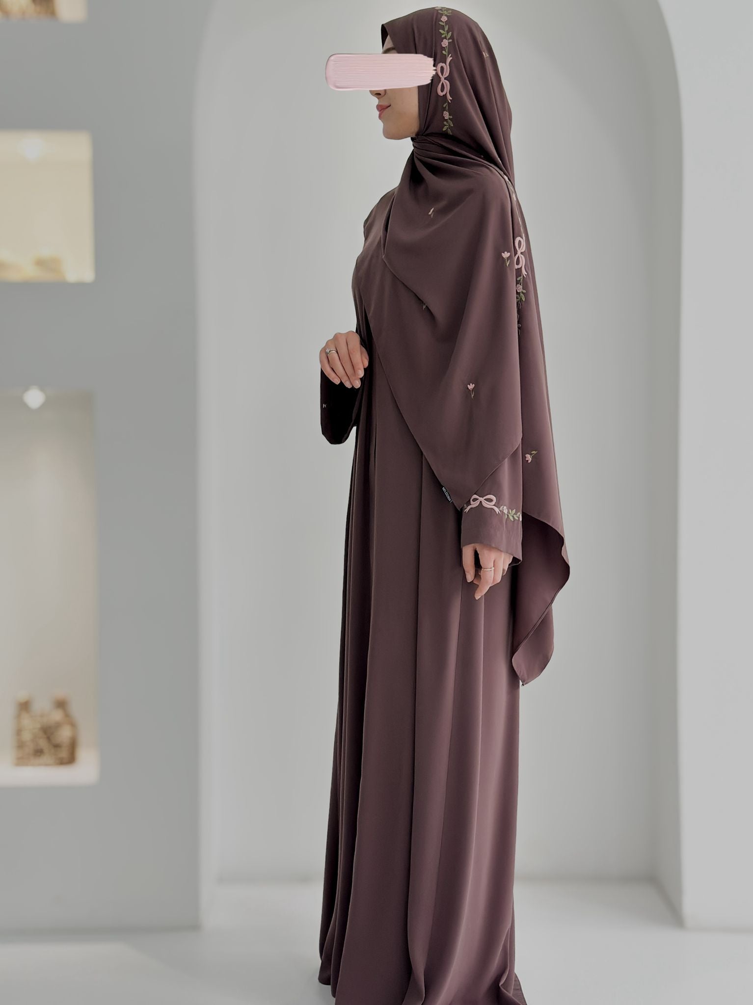 Tam Kol Nakışlı Abaya +Şal Koyu Kül ÖN SİPARİŞ ÜRÜNÜMÜZDÜR