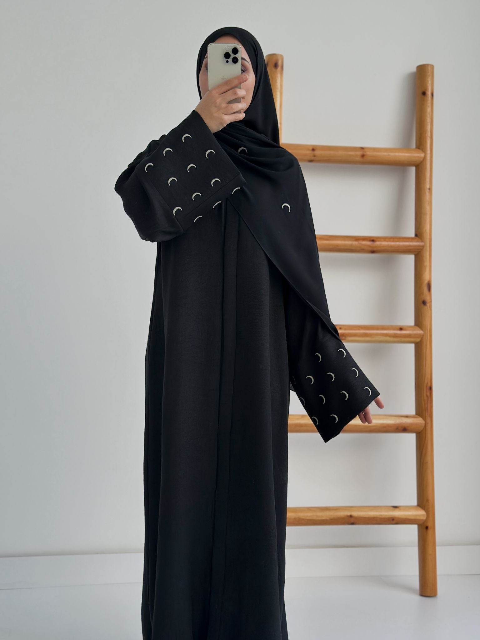 Sofya Keten Hilal Abaya (siyah+Çağla)