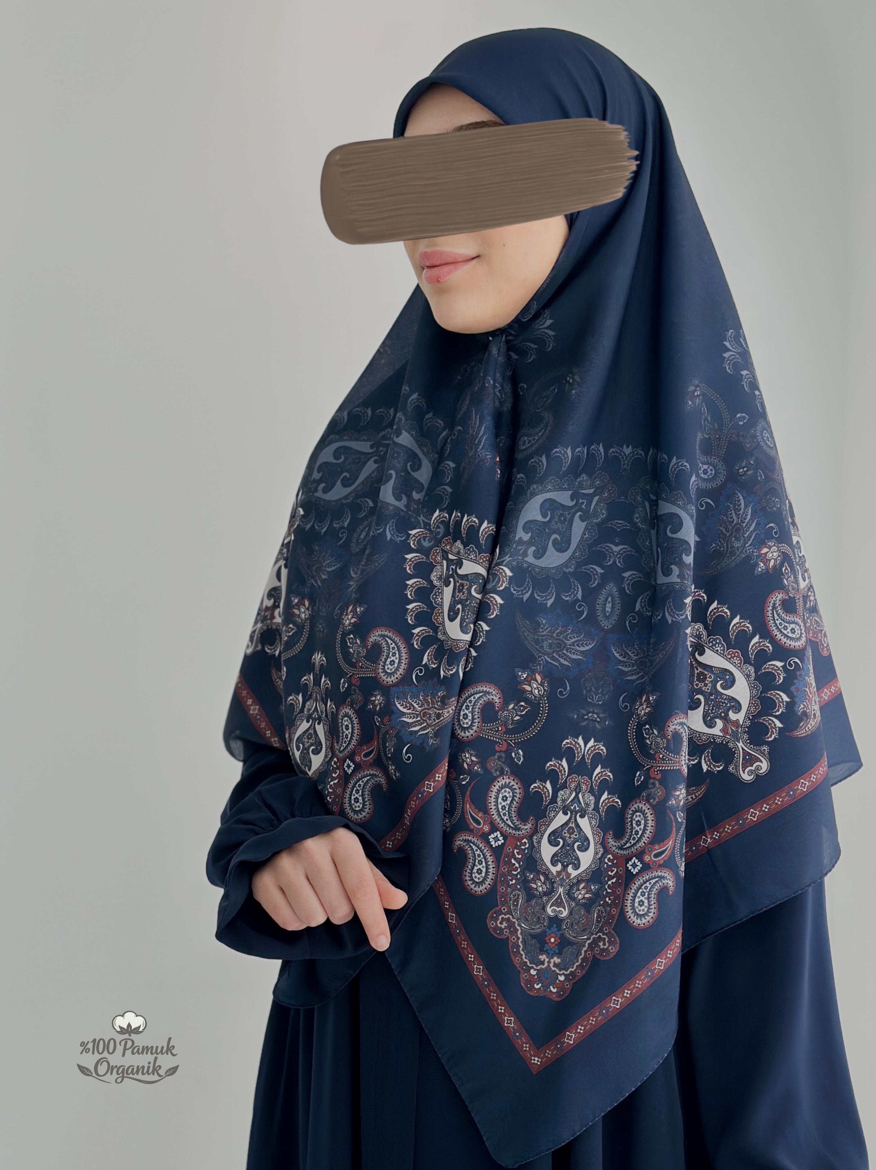 Etnik Desen Organik Eşarp Lacivert ÖN SİPARİŞ ÜRÜNÜMÜZDÜR